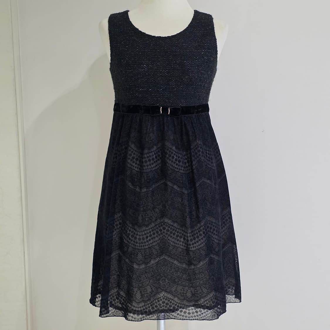 블랙 트위드 갸루모리걸 벨벳리본 레이스원피스 상품이미지1