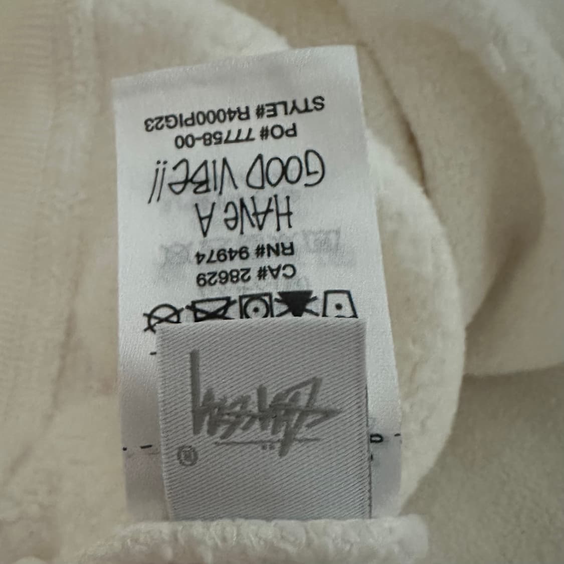 스투시 베이직 피그먼트 로고 후드 화이트 크림 내추럴 상품이미지5