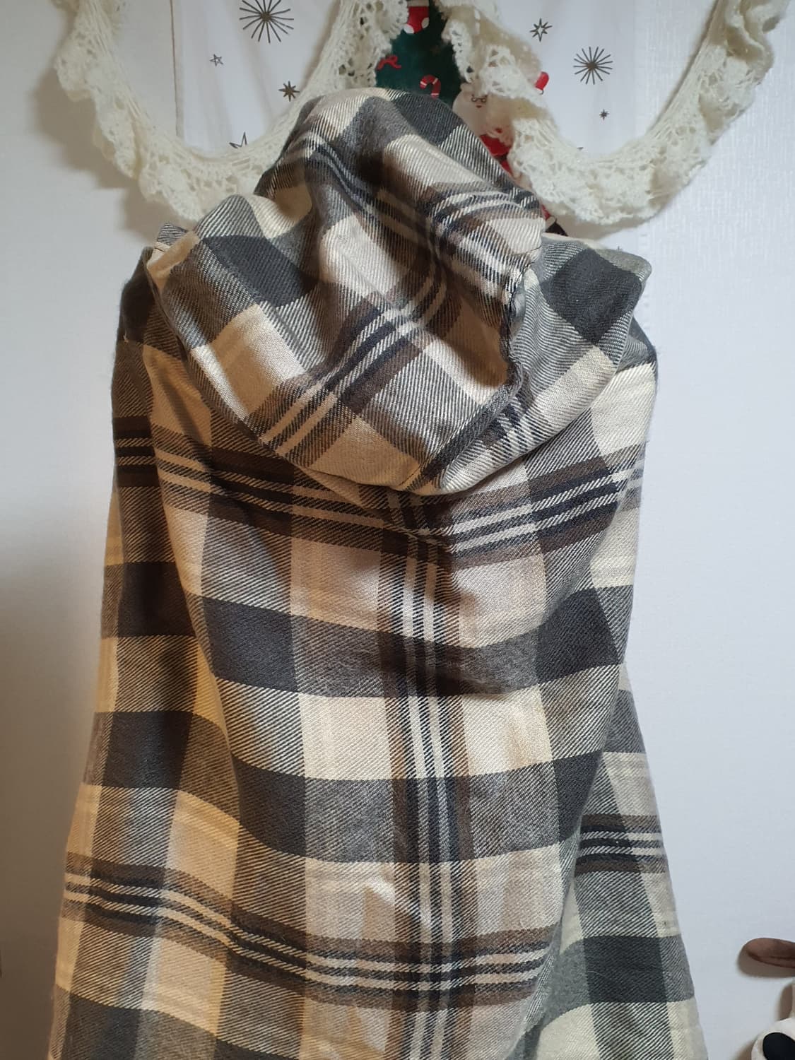 [모리걸] 체크 후드 망토 케이프 상품이미지4