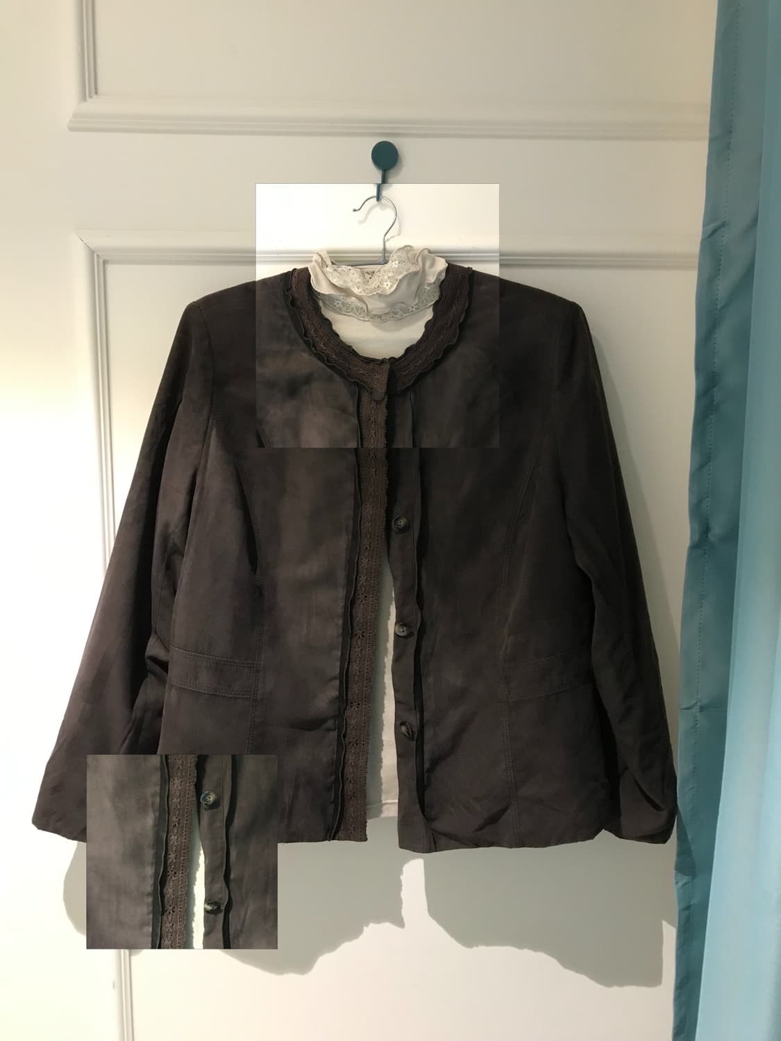 브라운 자켓+레이스 목폴라+자수데님 코디셋. 차분한 무드 상품이미지6