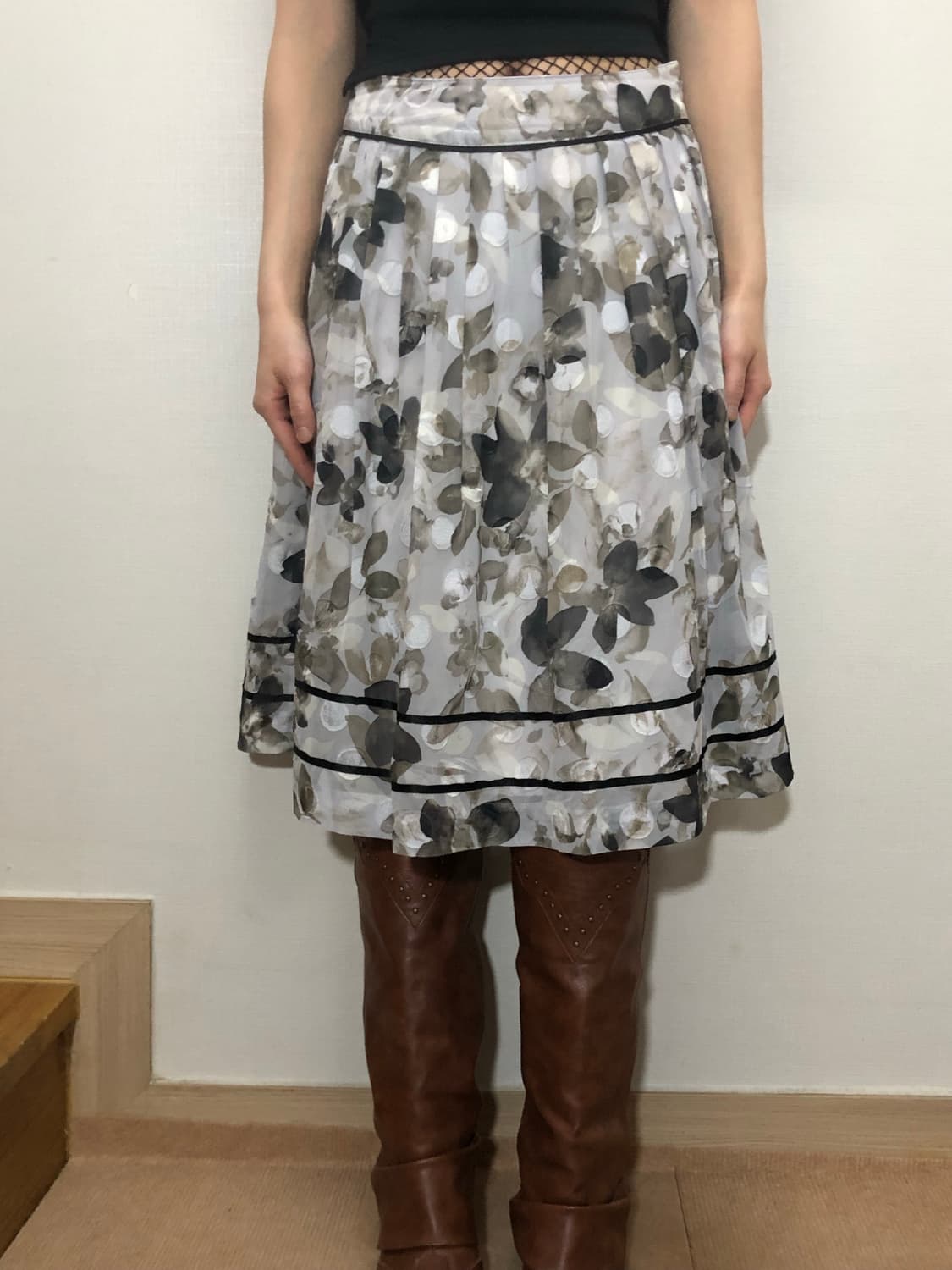 빈티지 라이트 그레이 플라워 스커트 상품이미지3