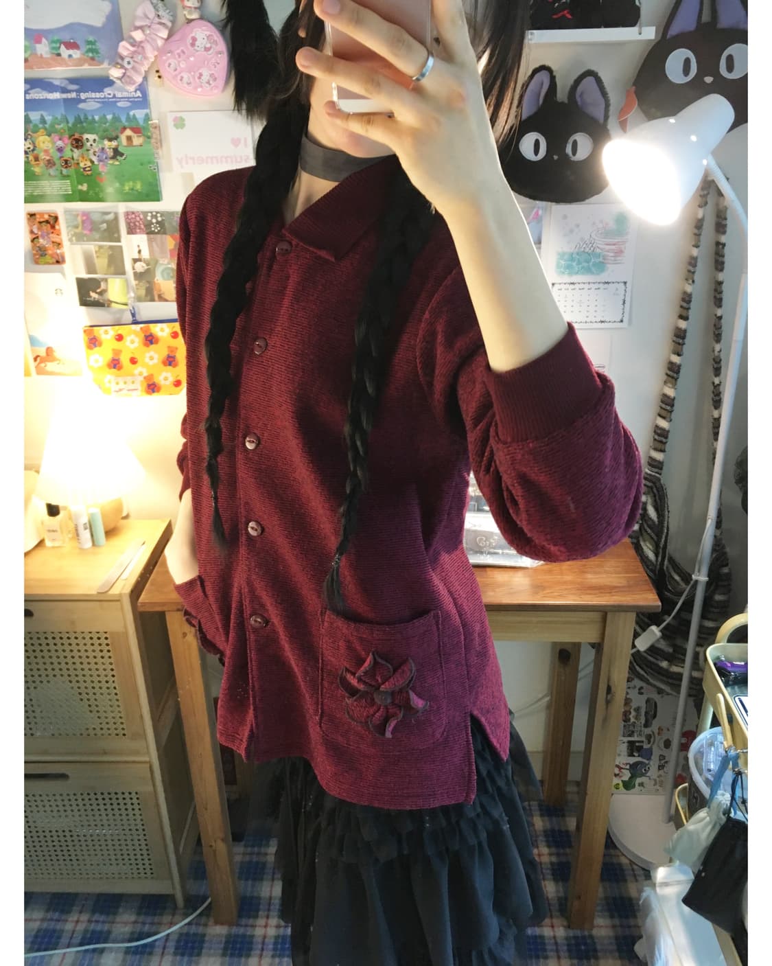 vintage flower pocket cardigan wine 상품이미지4