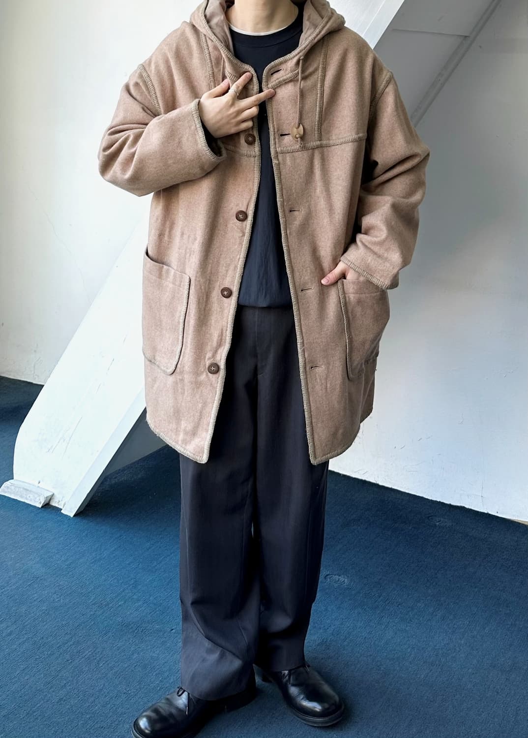 Wool felted hooded mid coat 상품이미지2