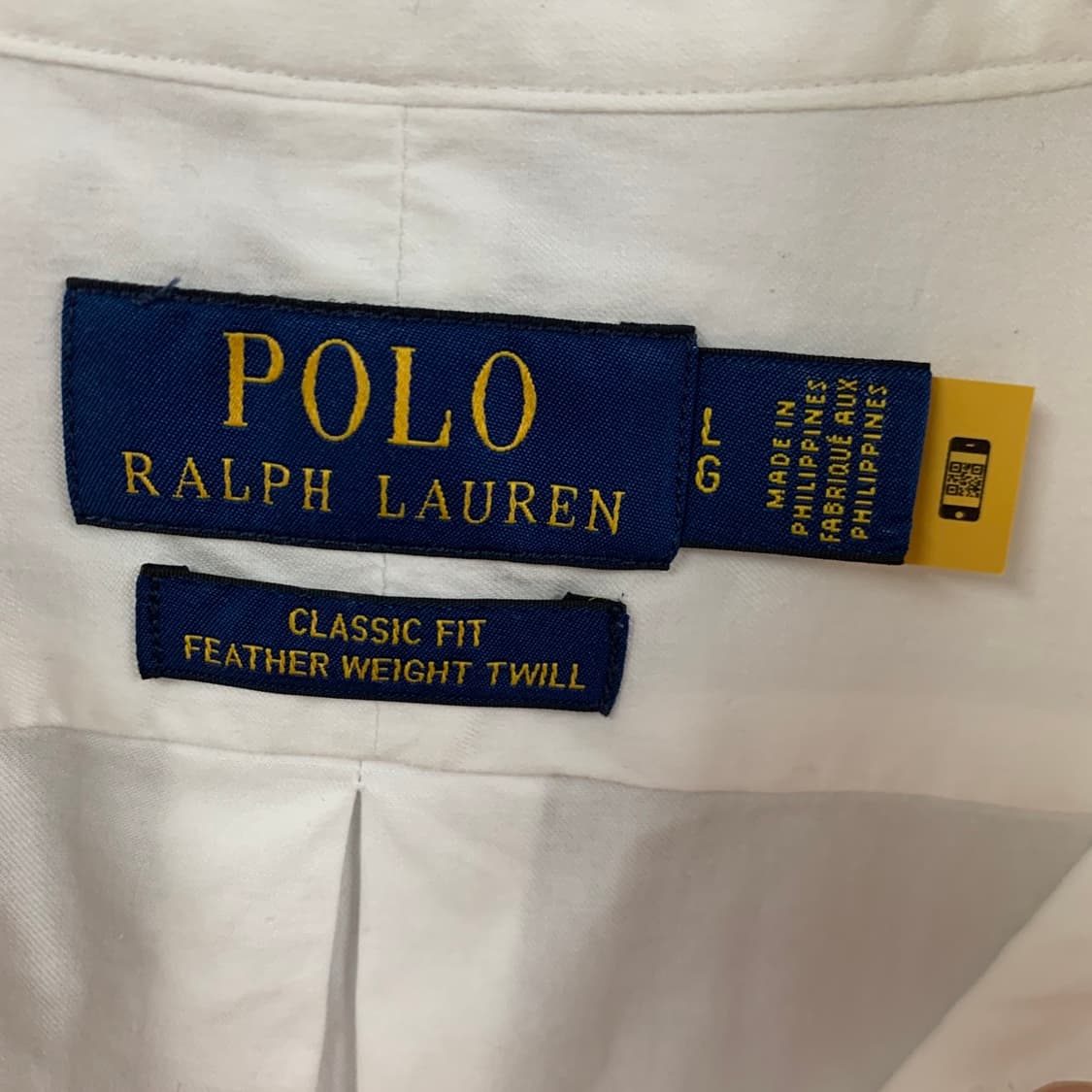 L 폴로랄프로렌 클래식핏 신형 QR택 페더웨이트 트윌 화이트 셔츠 상품이미지4