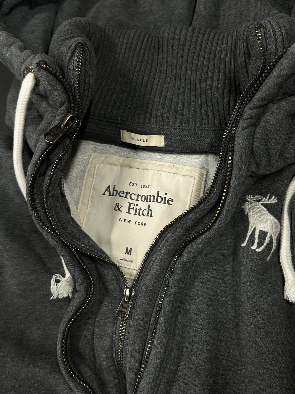 아베크롬비 순록 로고 그레이 후드 집업 상품이미지5