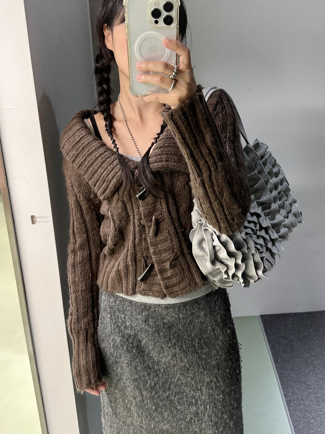 brown collar duffle short cardigan 상품이미지4