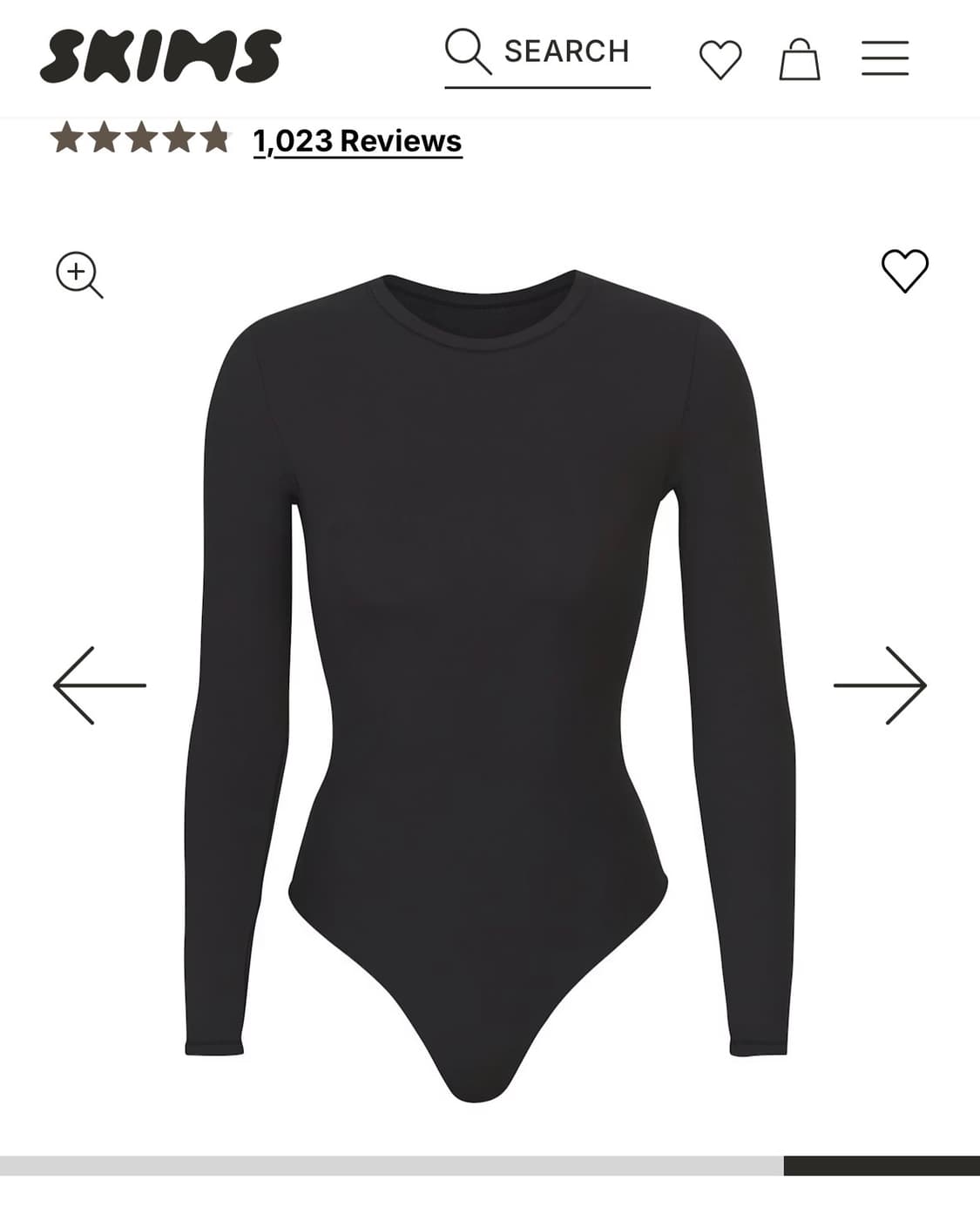 새상품) SKIMS 스킴스 블랙 롱 슬리브 바디수트 상품이미지1