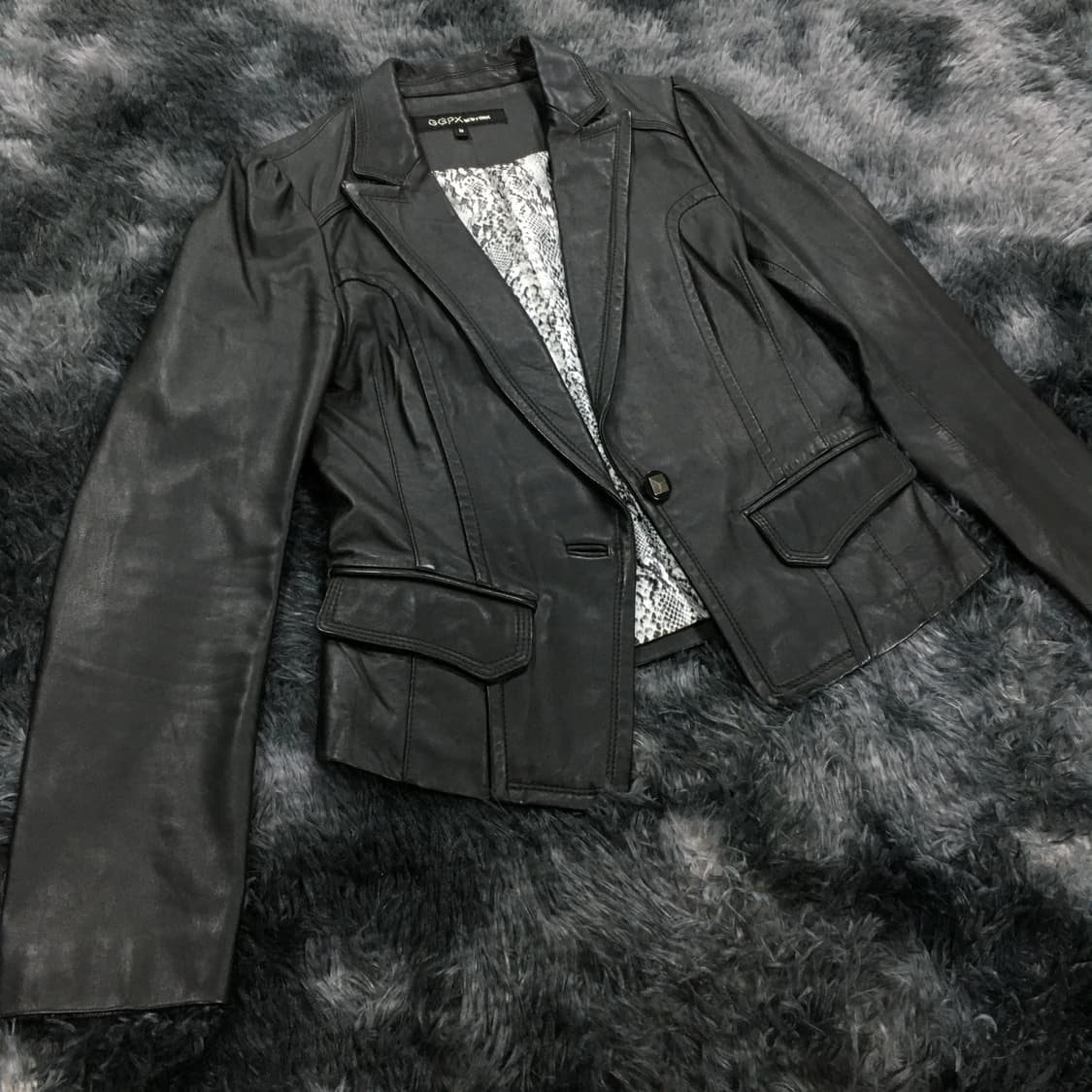 투티/0133 GGPX 양가죽 레더 호피 블랙 가죽자켓 y2k 상품이미지3
