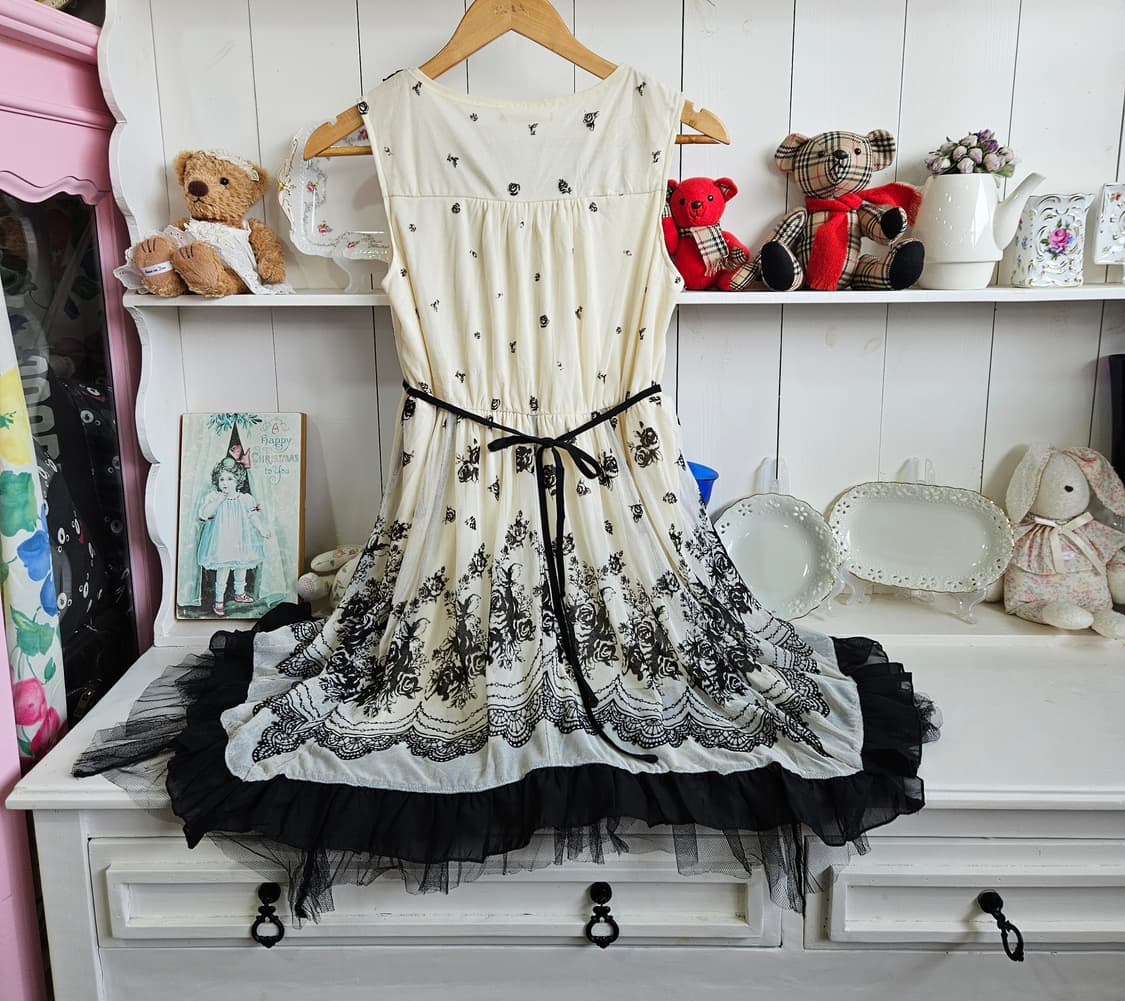 0327(axes femme) 블랙 로즈 튤 레이어드 원피스 상품이미지5