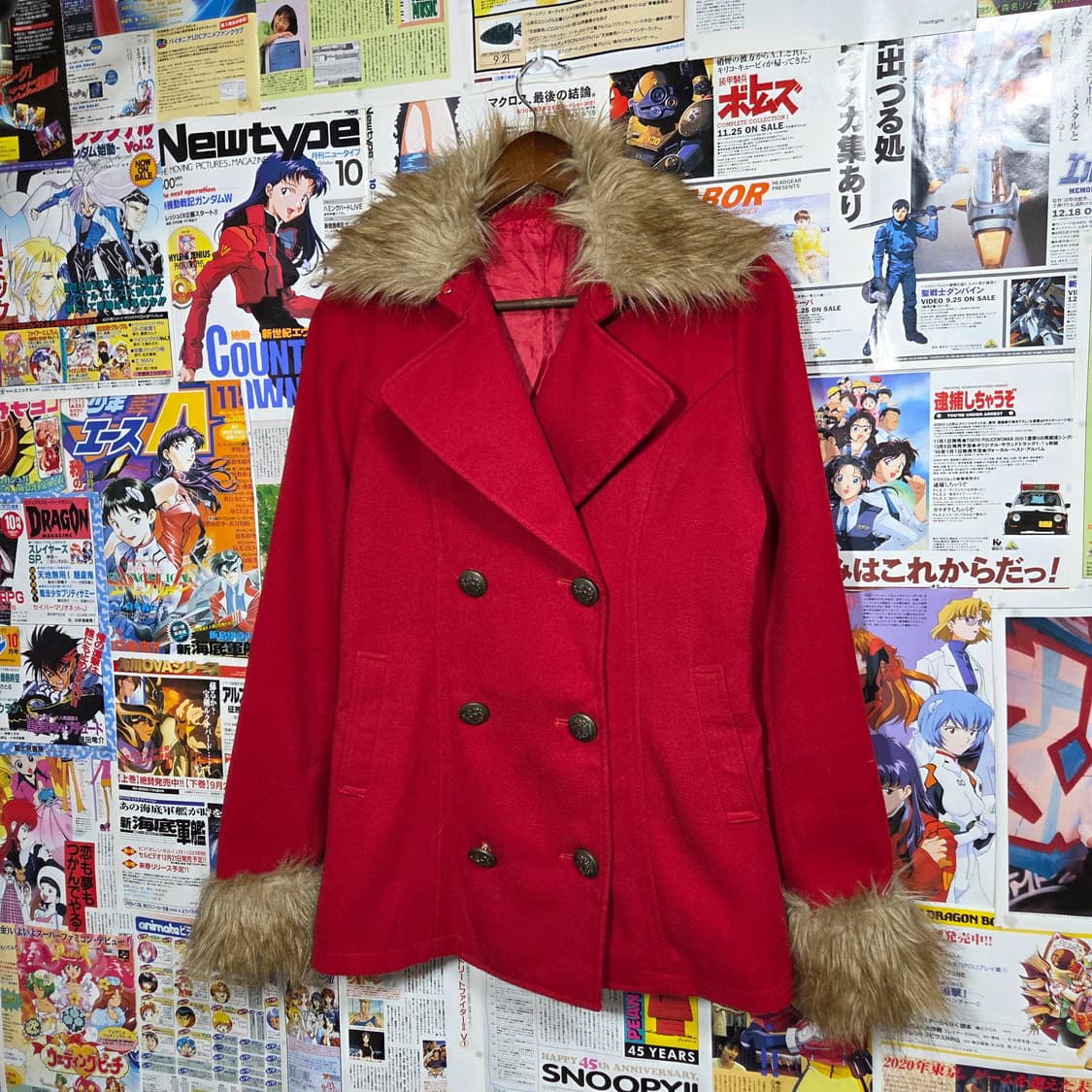 JPN 빈티지 갸루 레드 퍼 더블 코트 상품이미지2