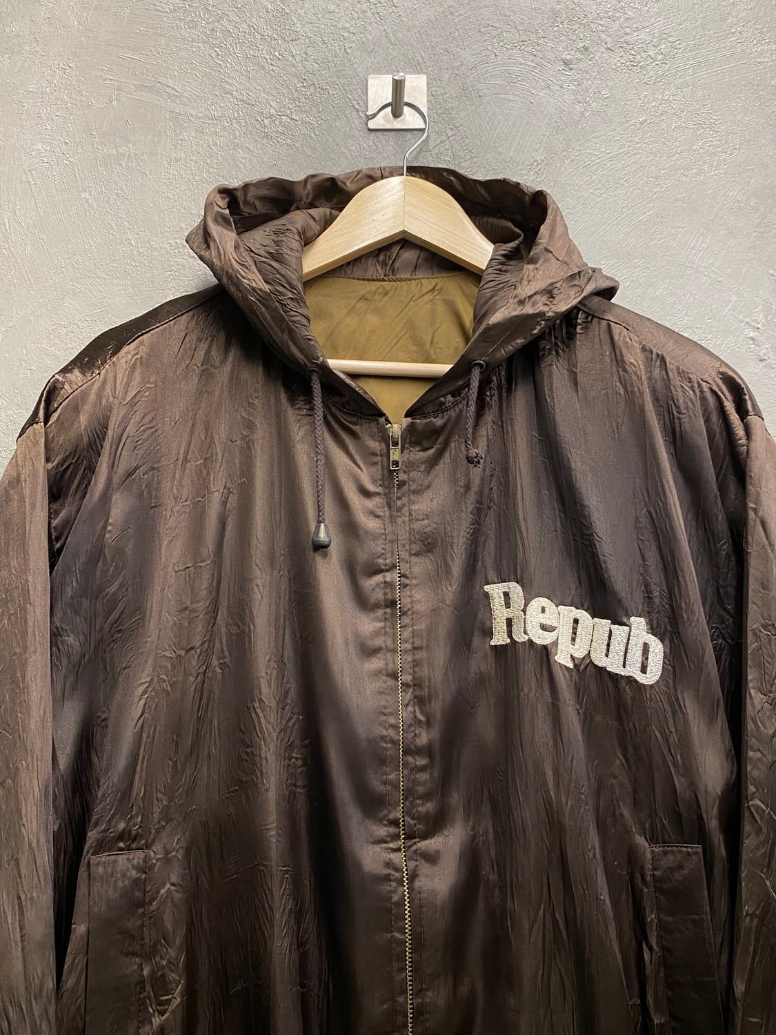 [L-XL] 90s Vintage 빈티지 브라운 나일론 후드 자켓 상품이미지2