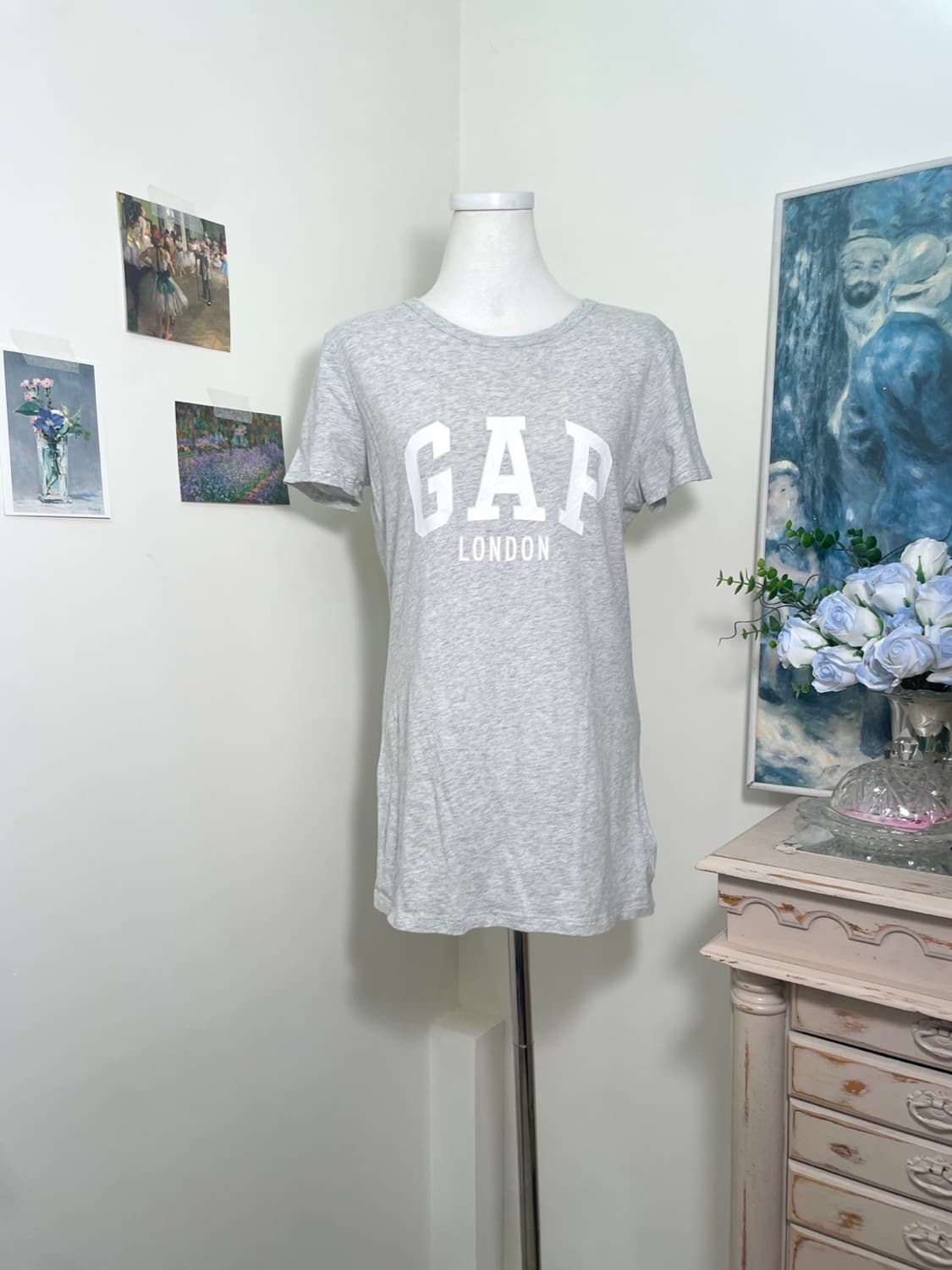 GAP melange gray logo point half top 상품이미지1