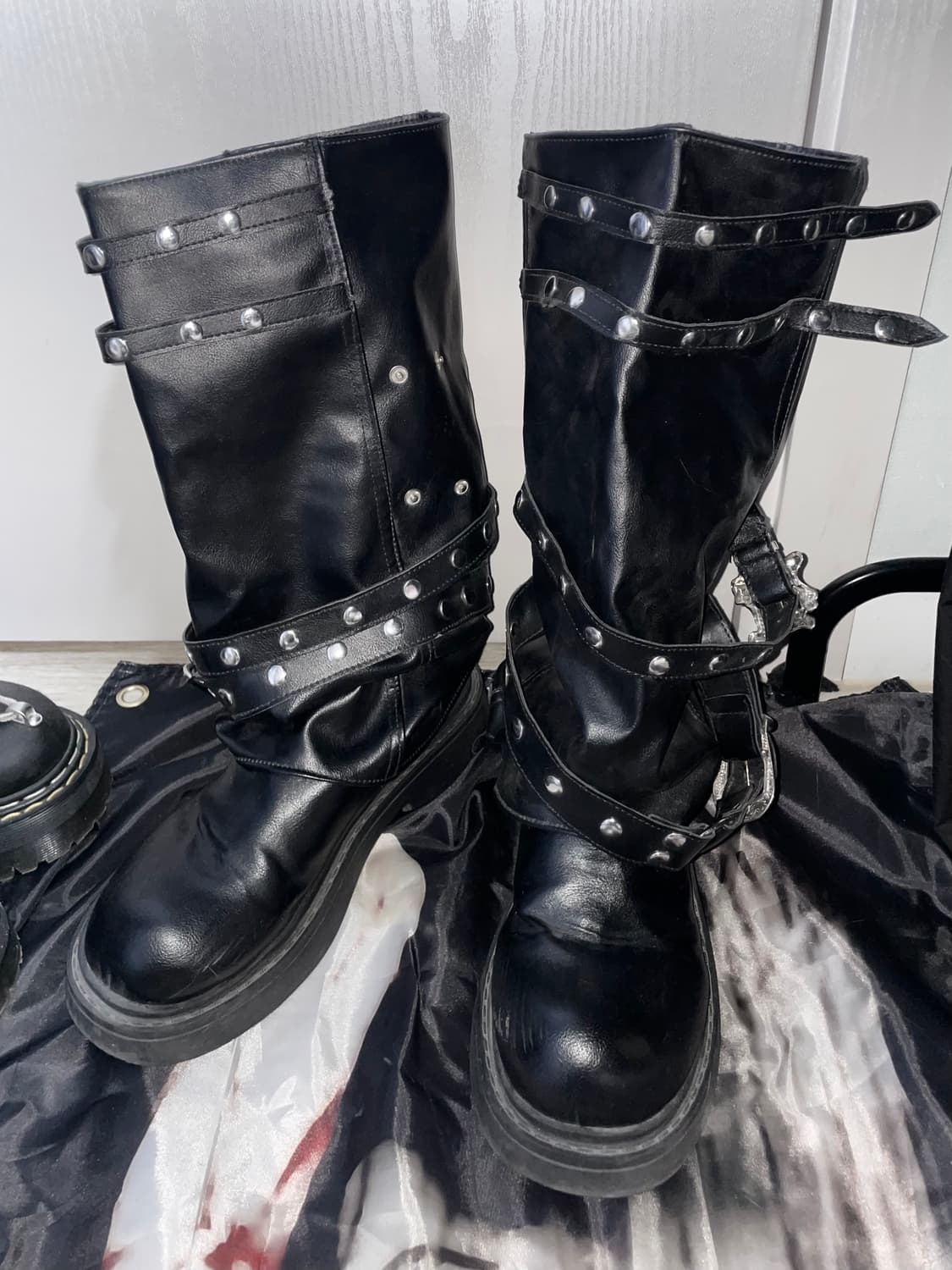 Vkei 00s Stud Belted Boots 스터드펑크레더부츠 40 상품이미지2