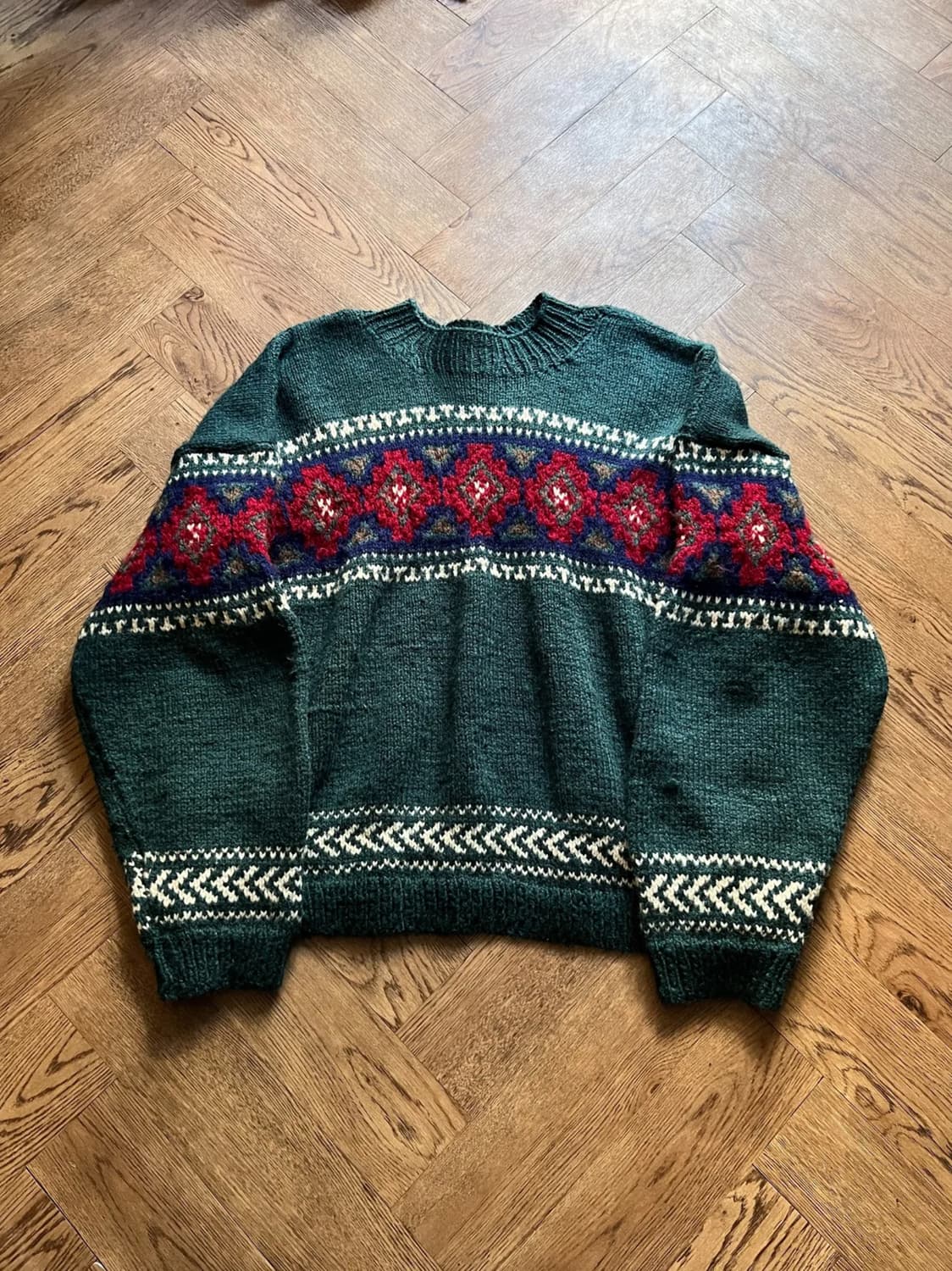 [L]90's 빈티지 패턴 그린 울 스웨터 상품이미지1