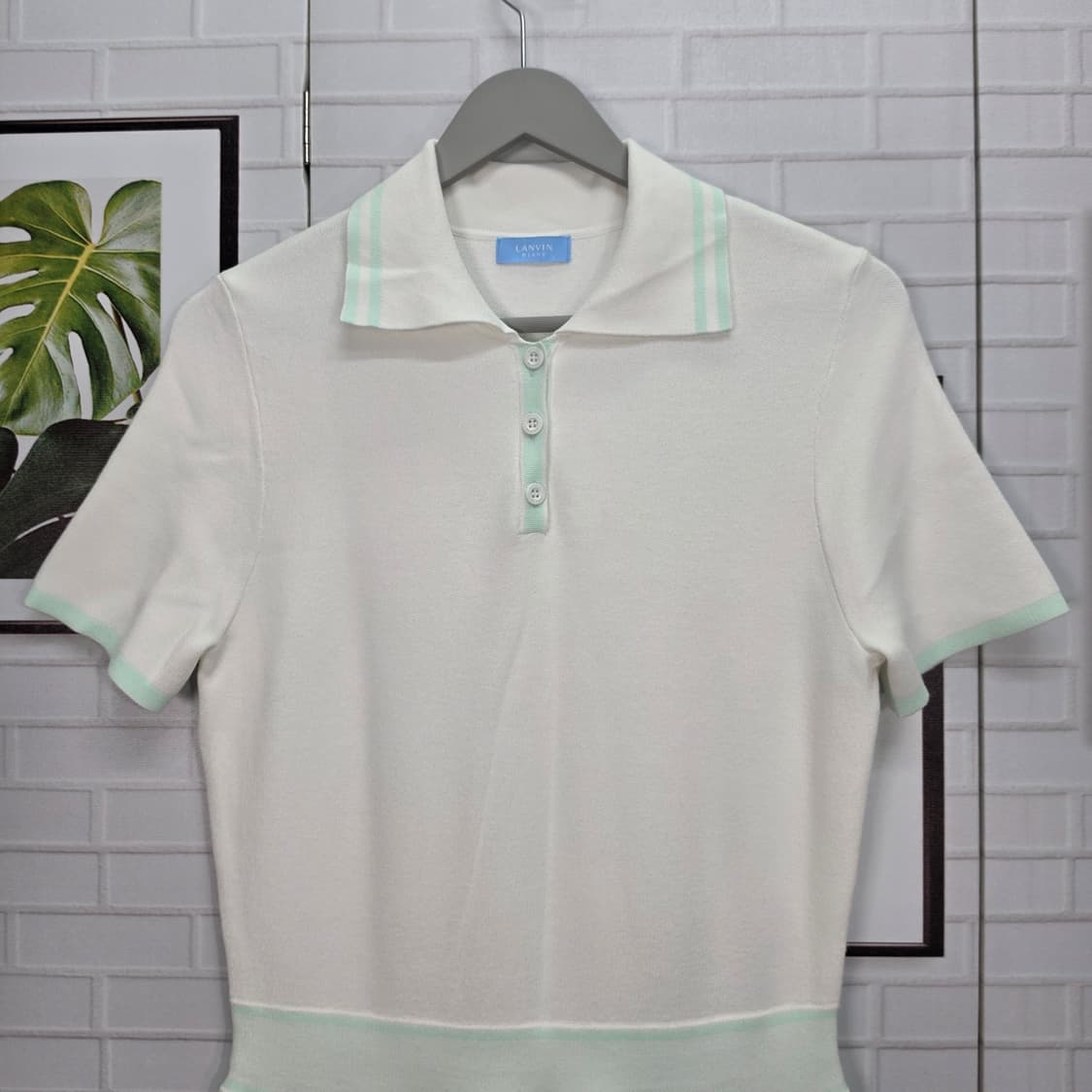 한섬 랑방블랑 골프 카라 플리츠 반팔 원피스 55반~66사이즈 새상품급 상품이미지2