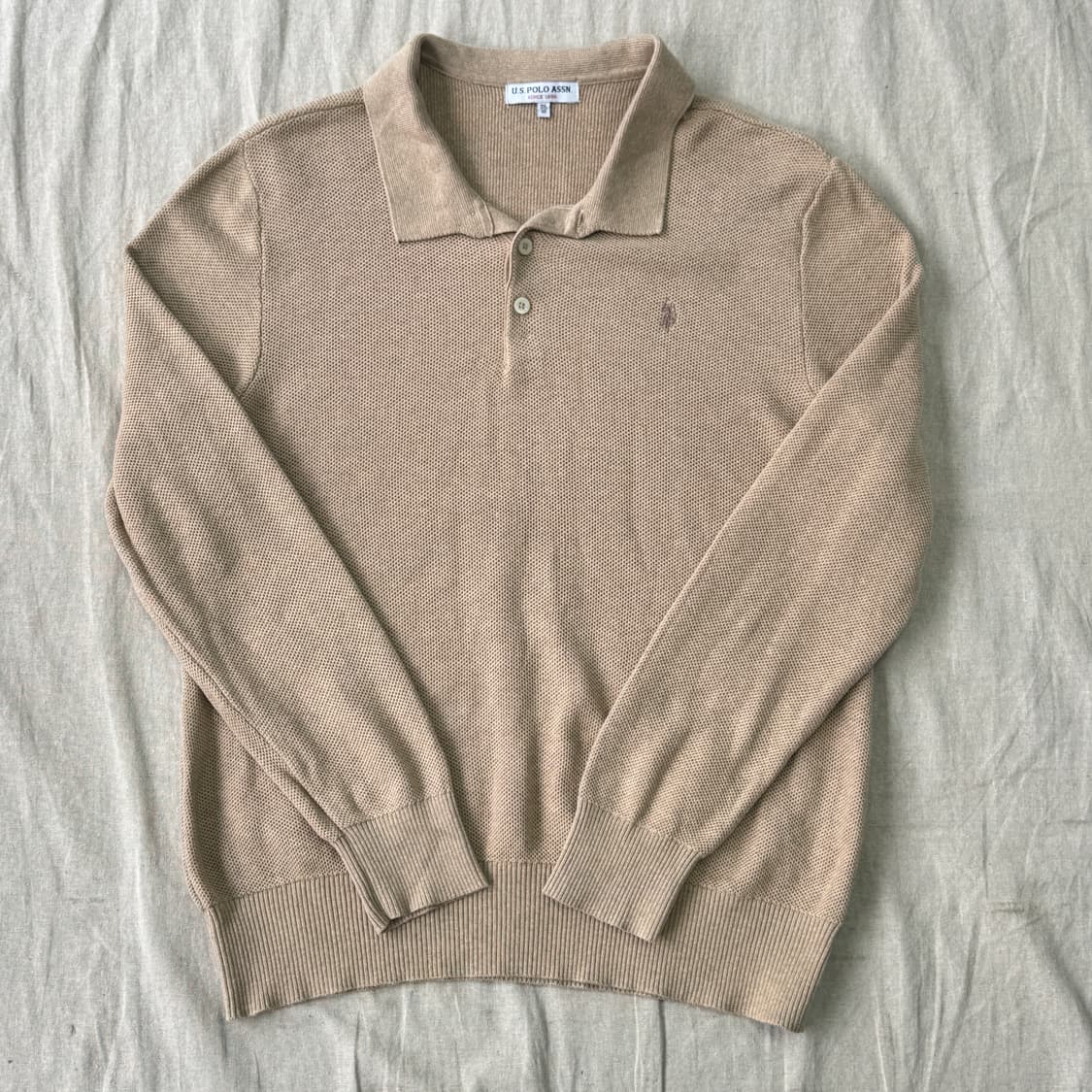 Us폴로 베이지 와플 니트 카라티 XXL 상품이미지1