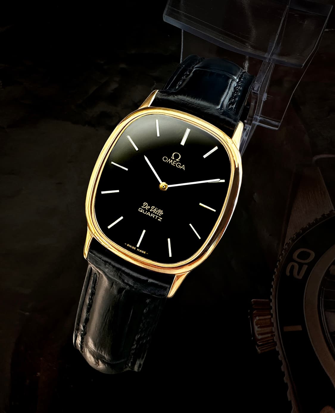 오메가 드빌 엘립스 쿼츠 블랙판 18K골드 도금 시계 상품이미지1