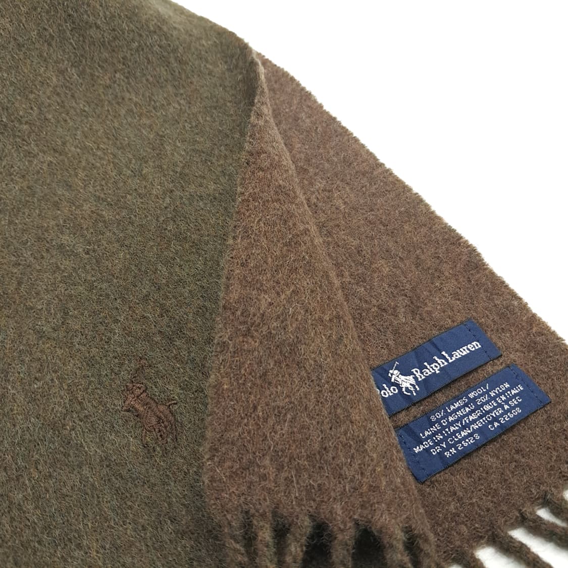 MX172 폴로 랄프로렌 올리브그린 브라운 램스울 양면 목도리 머플러 상품이미지4