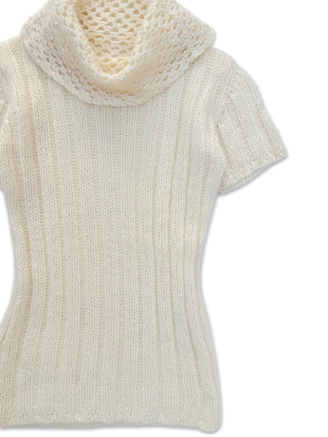 빈티지 아이보리 비즈 뜨개 반팔 니트 상품이미지2
