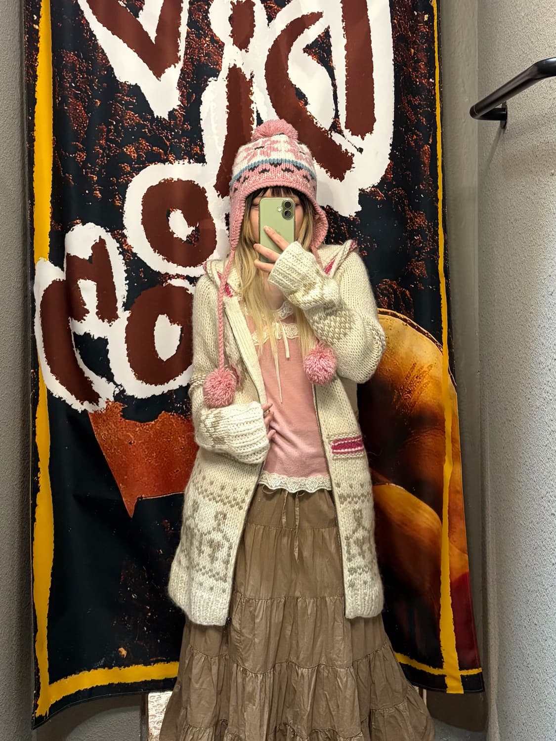 빈티지 노르딕 핑크 니트집업 상품이미지1