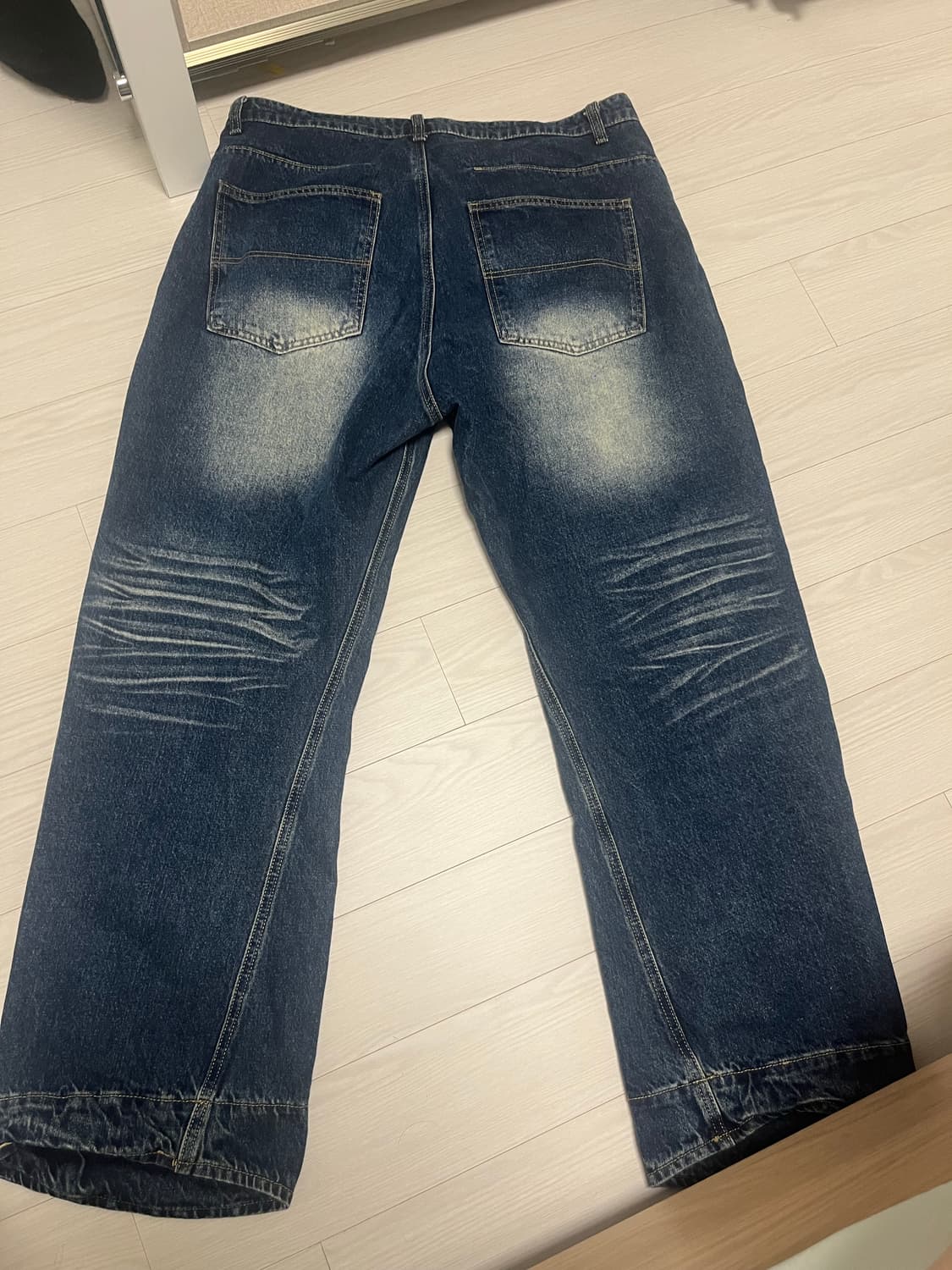 머드솔트 워싱 커브드 와이드 데님 팬츠 딥 블루 상품이미지2