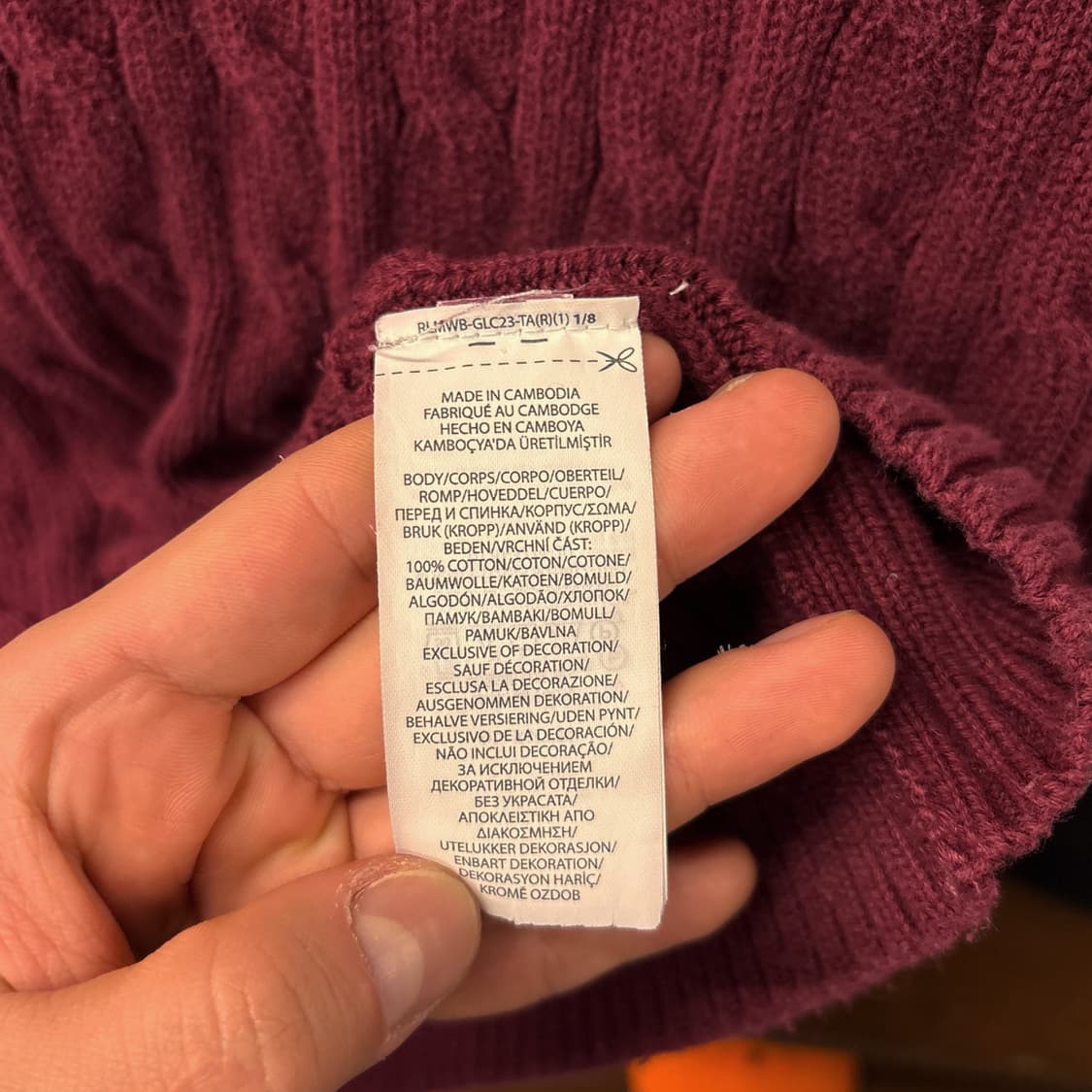 신형라벨 폴로 랄프로렌 크루넥 케이블 코튼니트 스웨터 버건디 N993 상품이미지8
