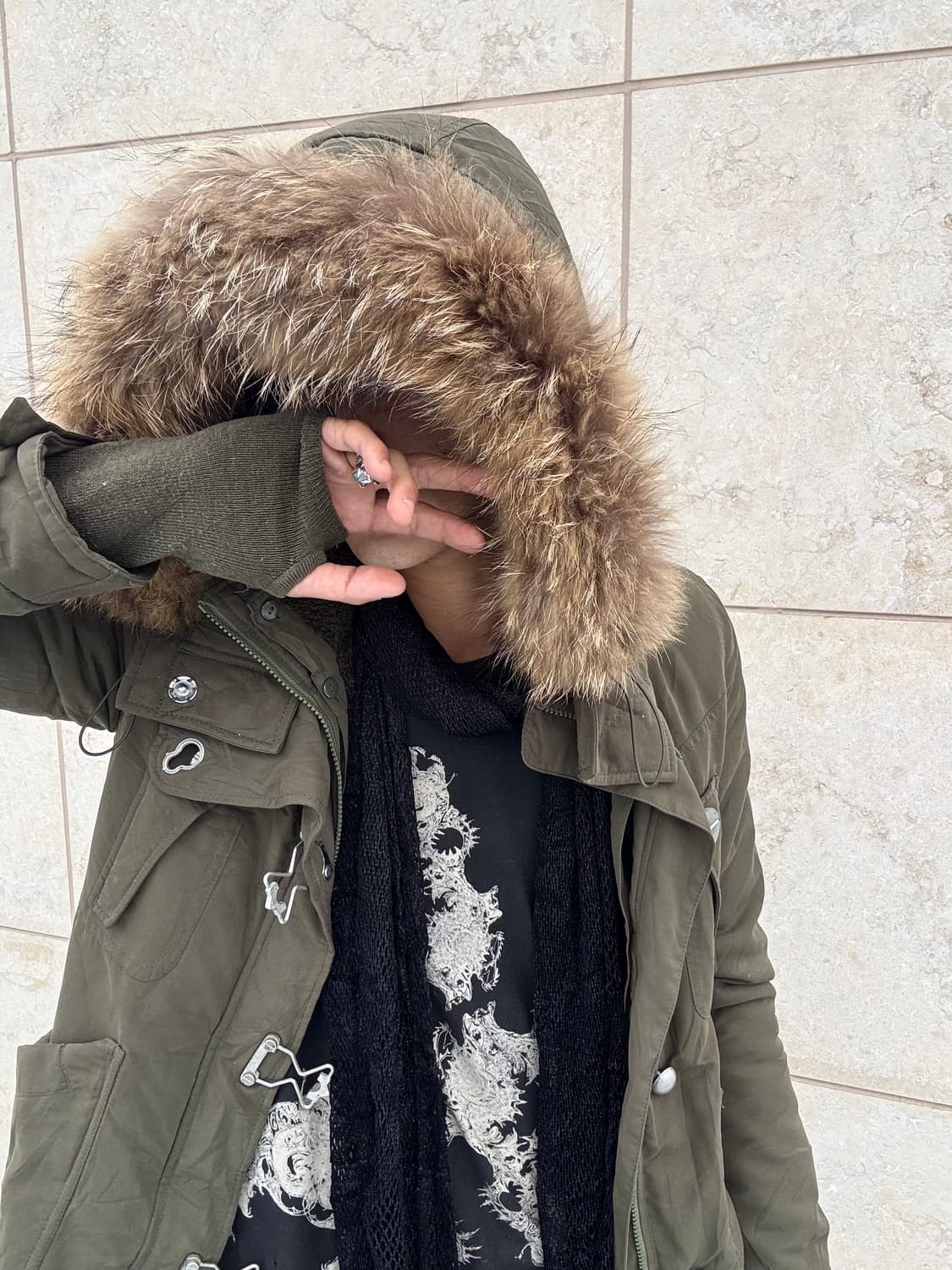 “SLY” 00’s Archive Racoon Fur Khaki Park 상품이미지2