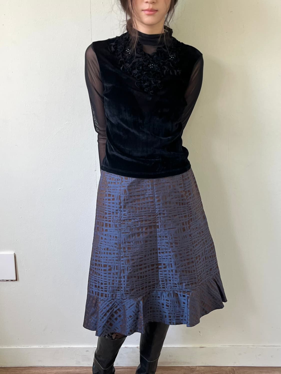 Ch parienne 블루블랙 체크 스커트 상품이미지3