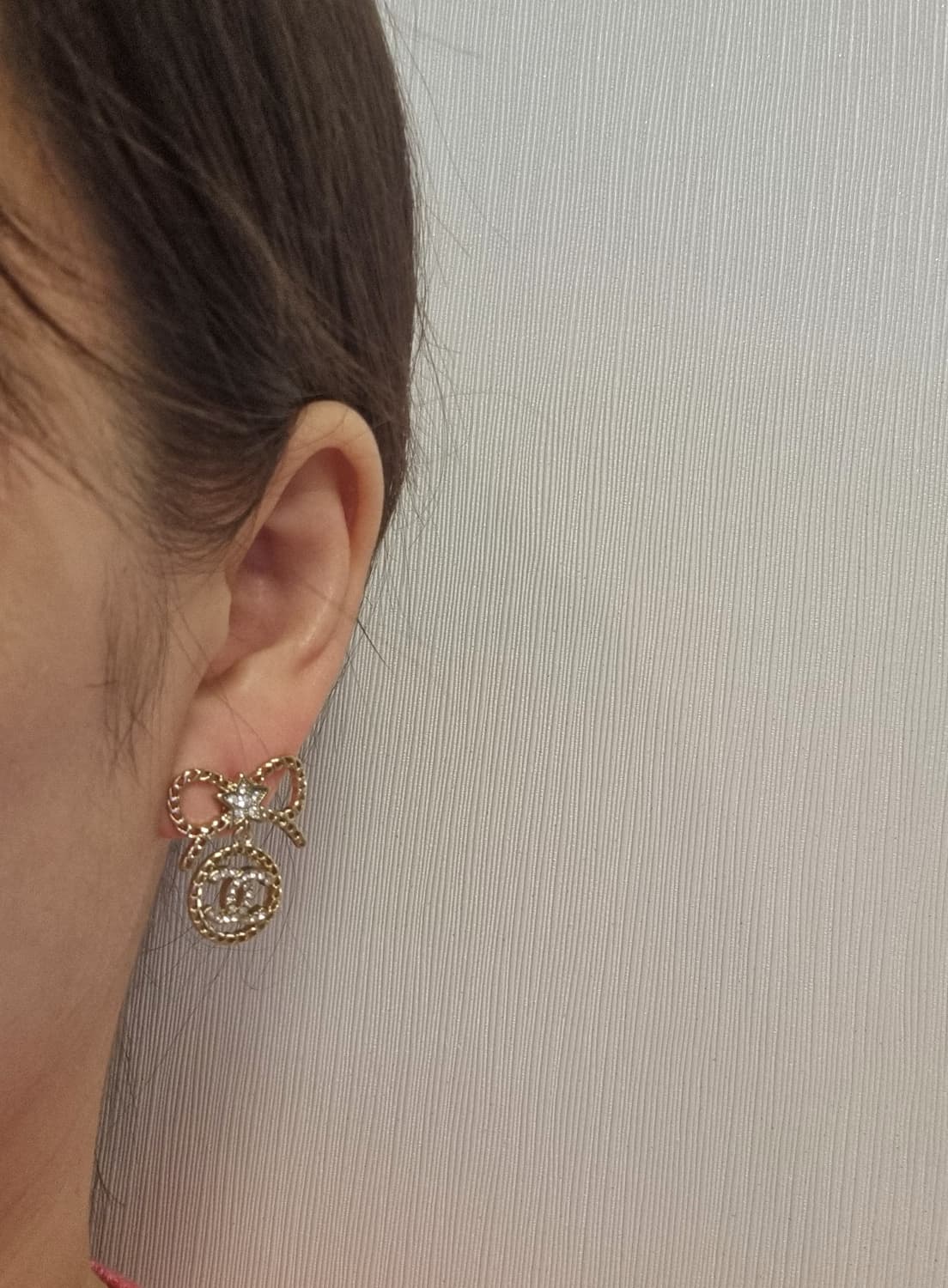 샤넬 체인리본 별큐빅 CC 드롭귀걸이  업사이클링 상품이미지7