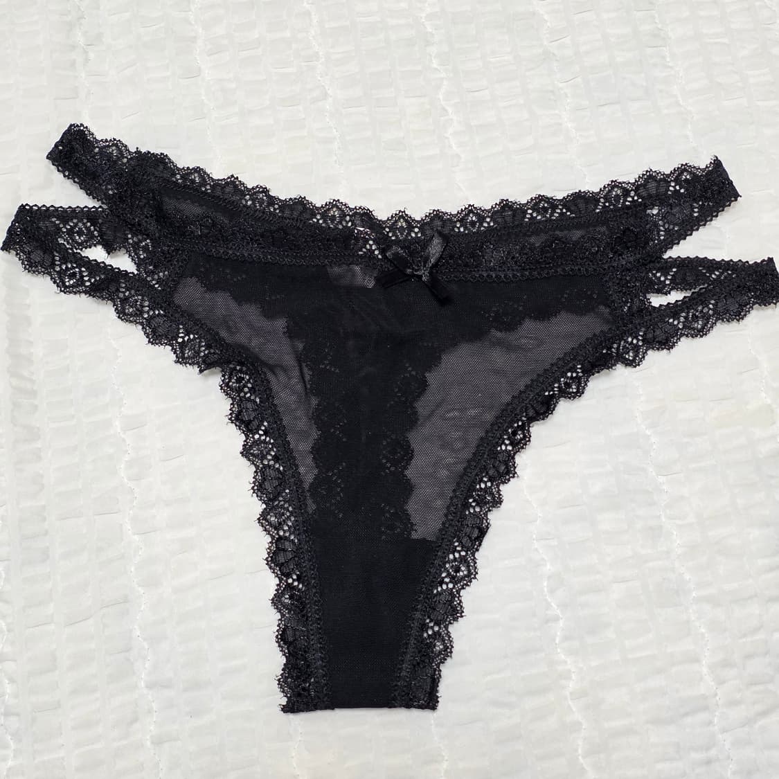 블랙 레이스 크로스 폴드 시스루 t팬티 상품이미지1