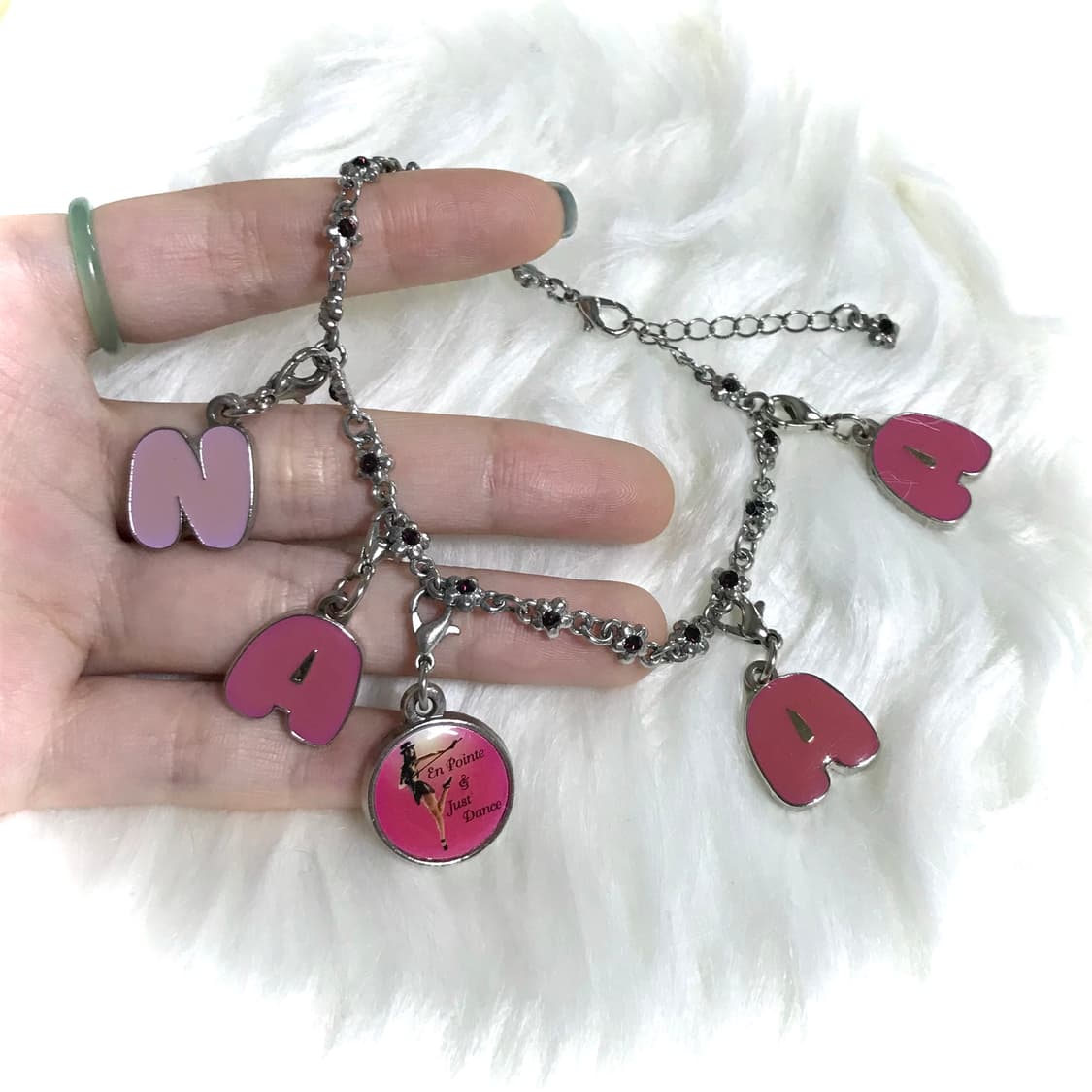 빈티지 핫핑크 갸루 y2k 이니셜 팬던트 팔찌 상품이미지2