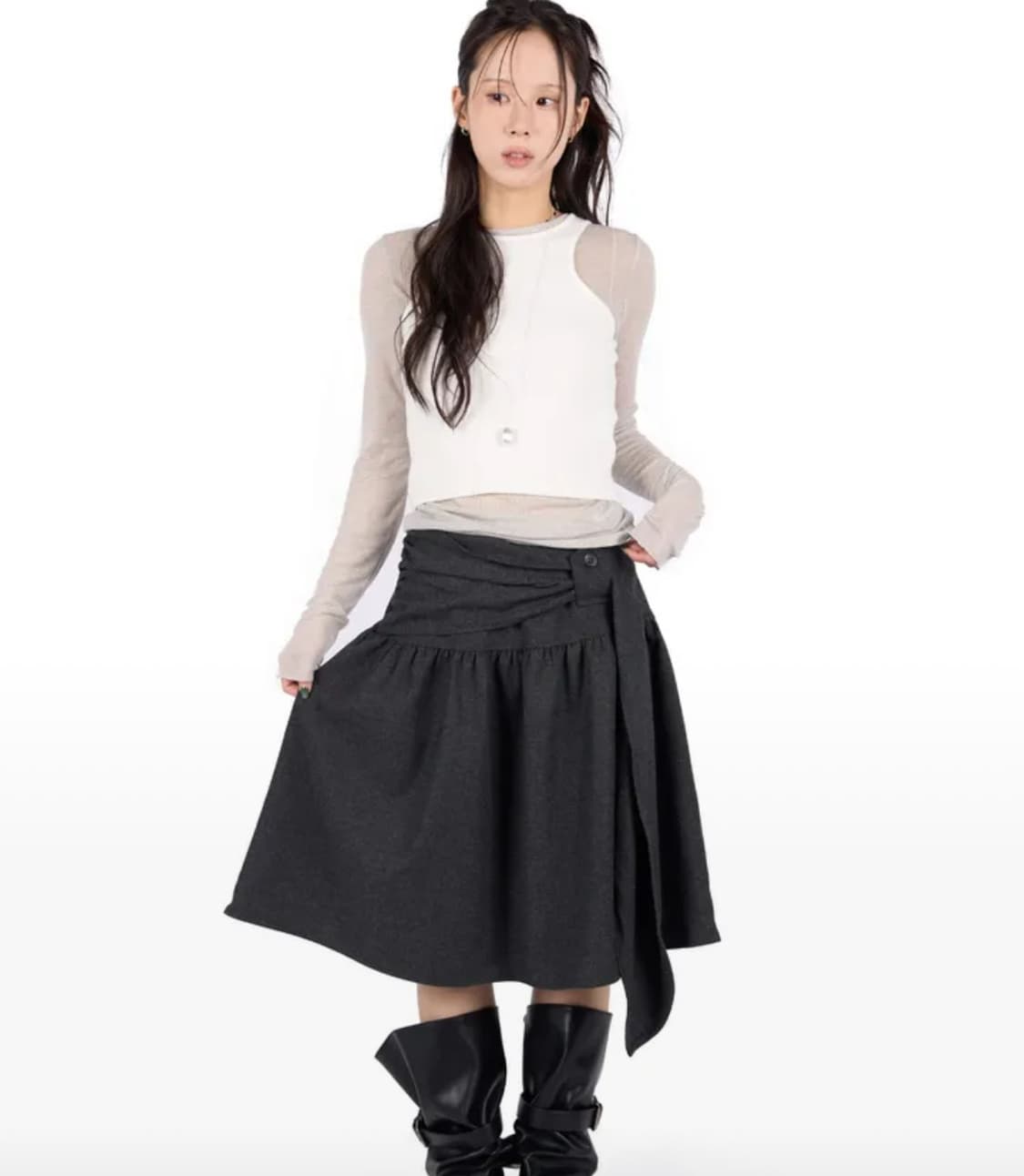 1회착) 릿킴 울 스커트 차콜 ( KNOT WOOL BLEND SKIRT 상품이미지1