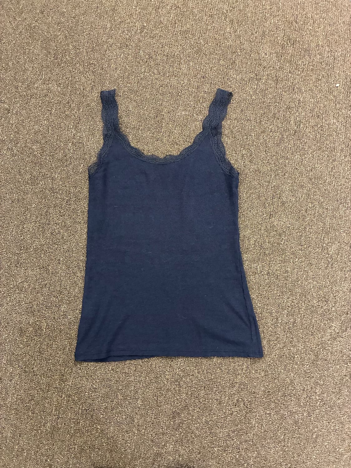 M)유니클로 일본 빈티지 레이스 디테일 남색 나시 슬리브리스 상품이미지5