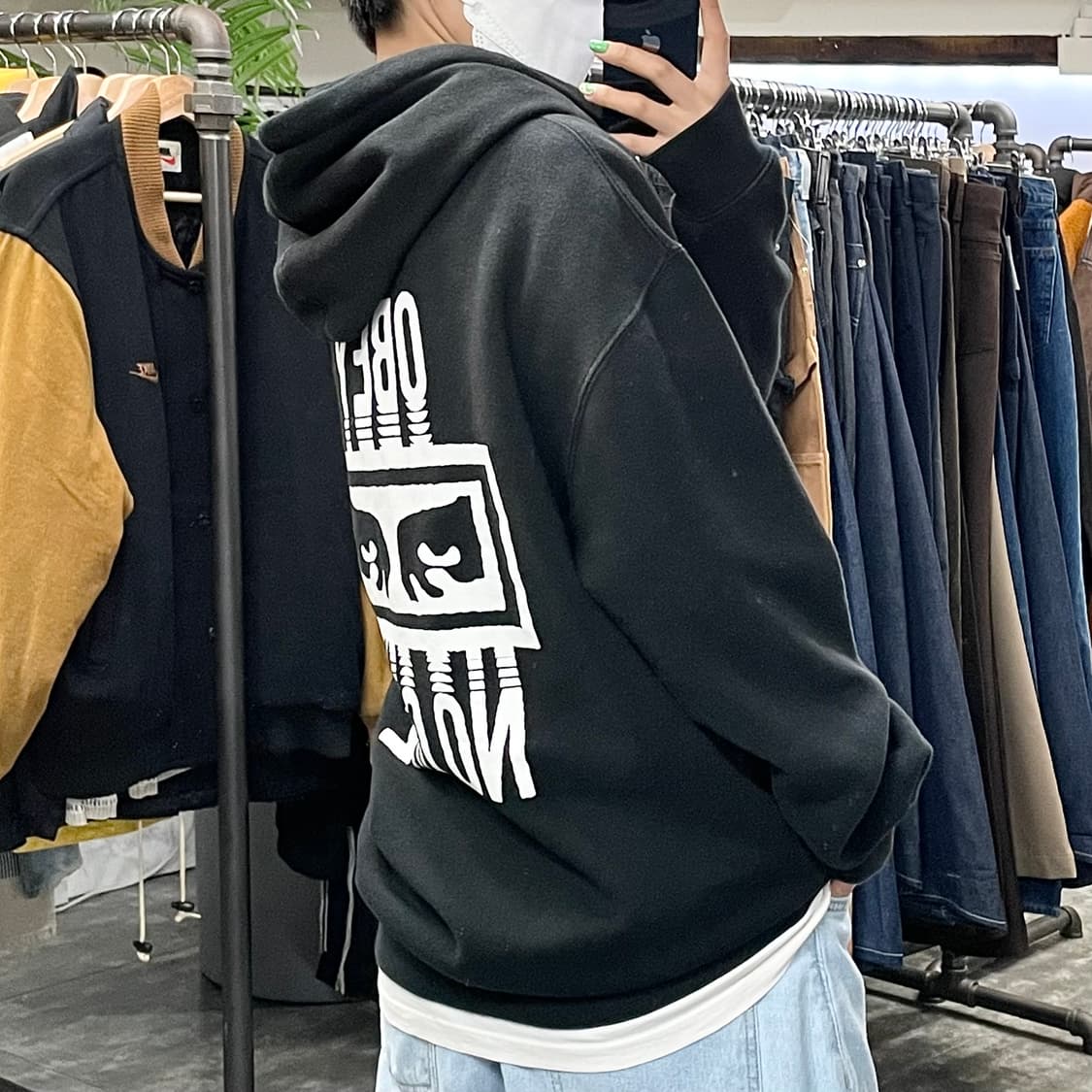 오베이 블랙 백 빅프린팅 후드 상품이미지1