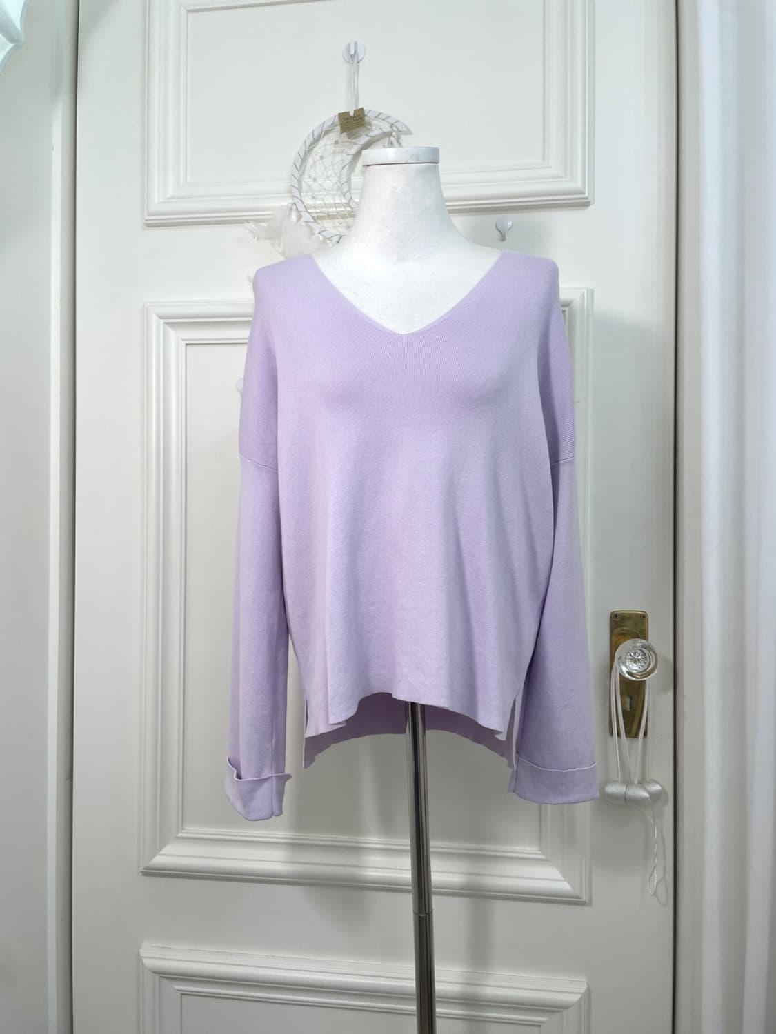lavender v-neck basic knit top 상품이미지1