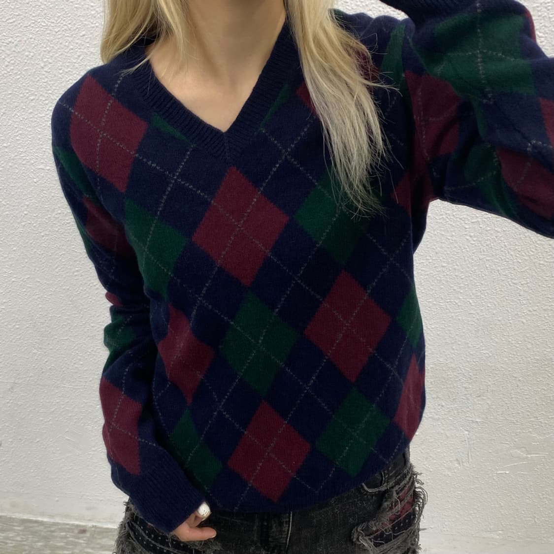 폴로 랄프로렌 00's 아가일 네이비 니트 M 상품이미지1