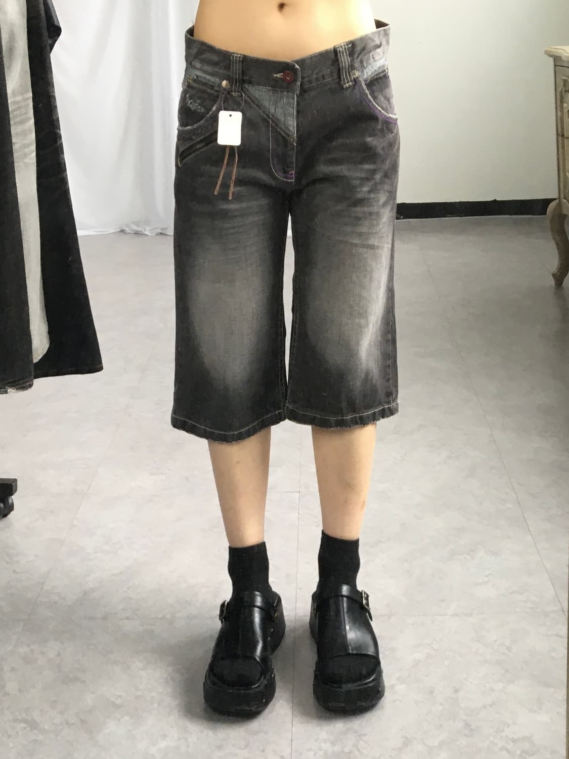 Washing half denim pants 상품이미지1