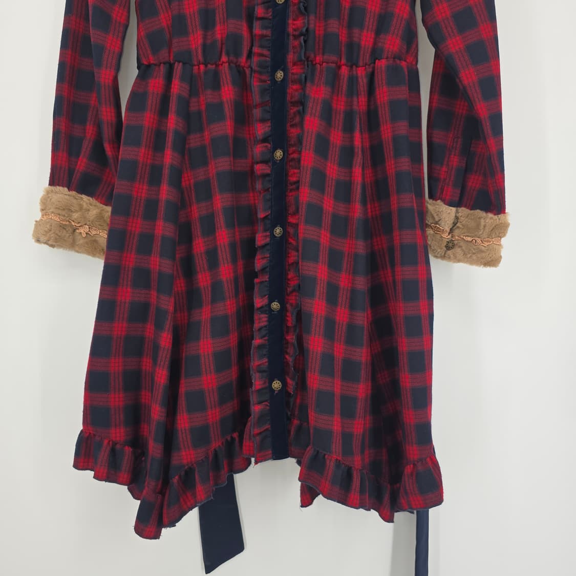 AXESFEMME 체크 원피스 퍼 카라 장식 상품이미지8