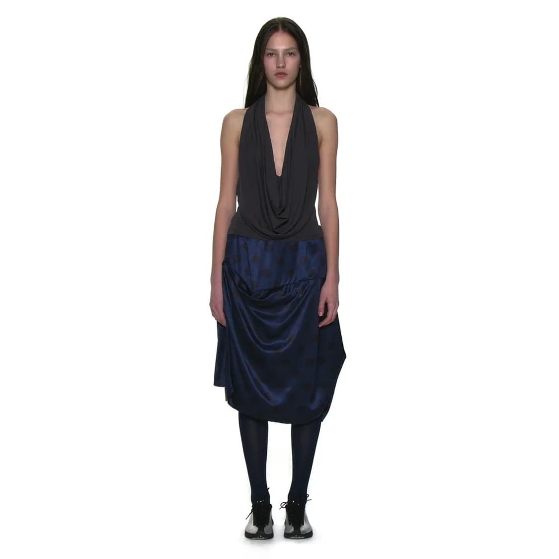 DOT ALL-OVER PRINTED DRAPE MIDI SKIRT 상품이미지1