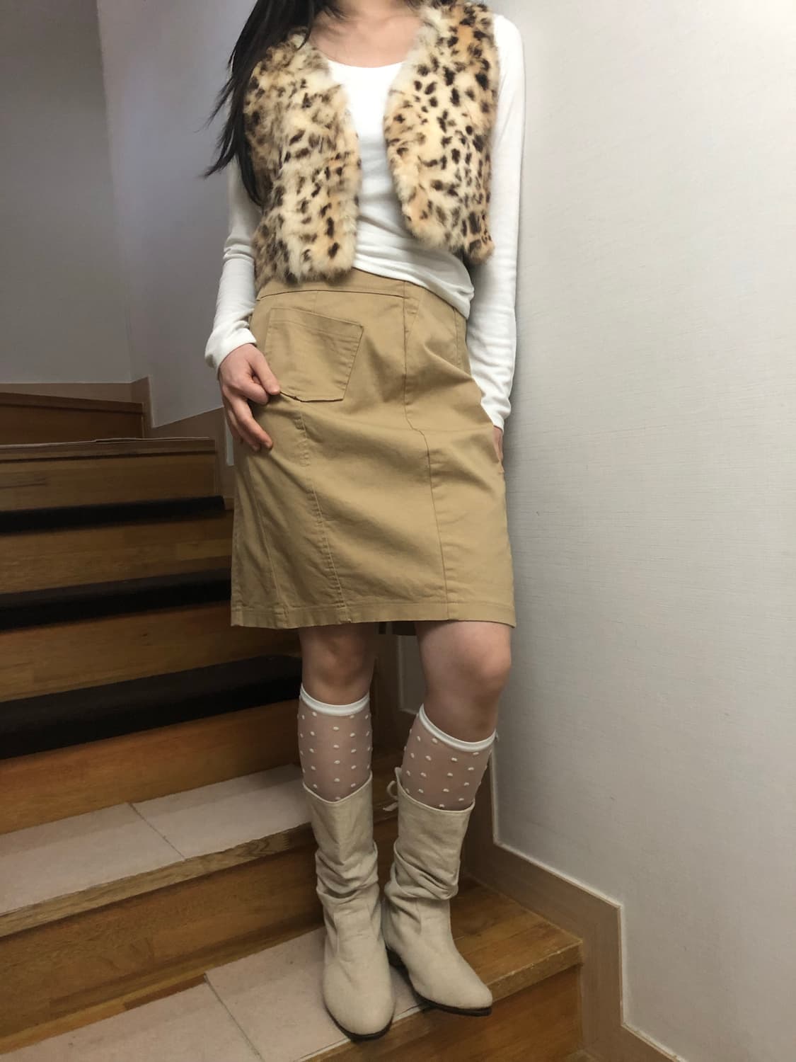 빈티지 베이지 포켓 미디 스커트 상품이미지5