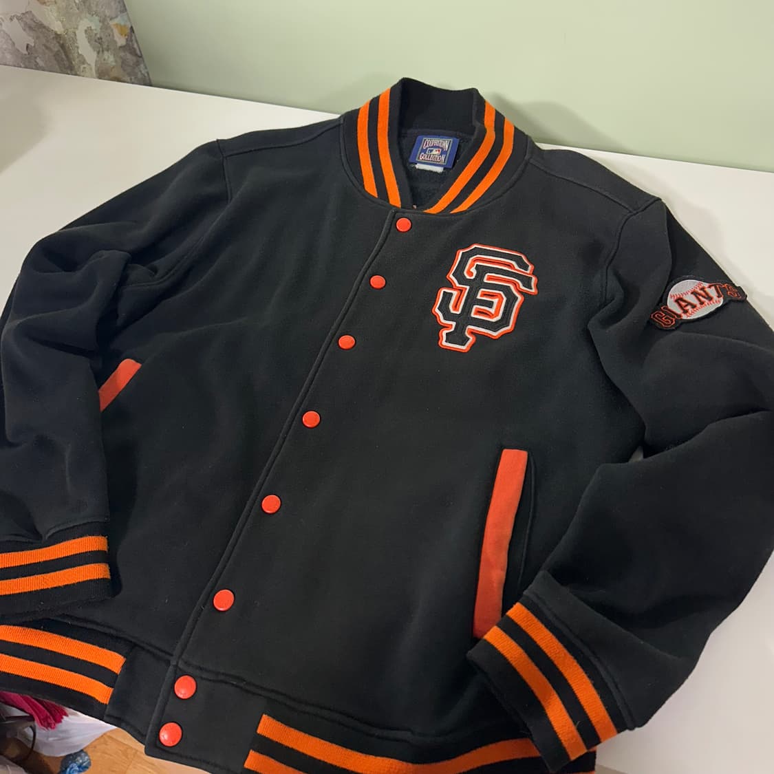 L 쿠퍼스타운 블랙 90‘s MLB 샌프란시스코 코튼 바시티자켓 상품이미지1