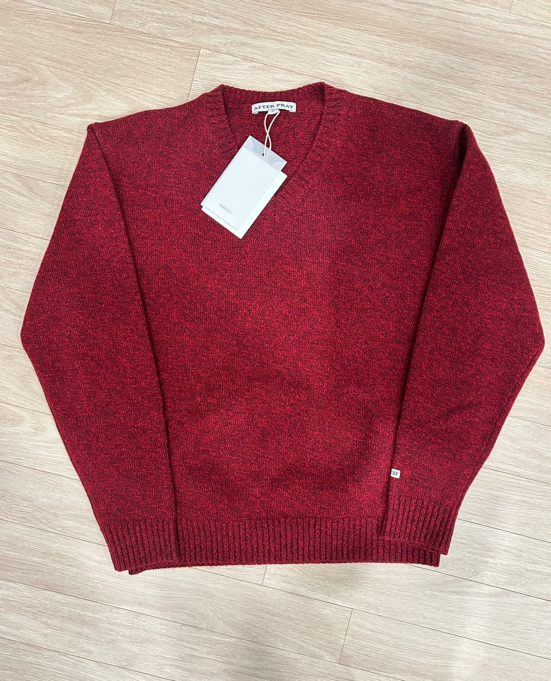 애프터프레이 인타르시아 브이넥 포켓 니트 레드 버건디 L 상품이미지5