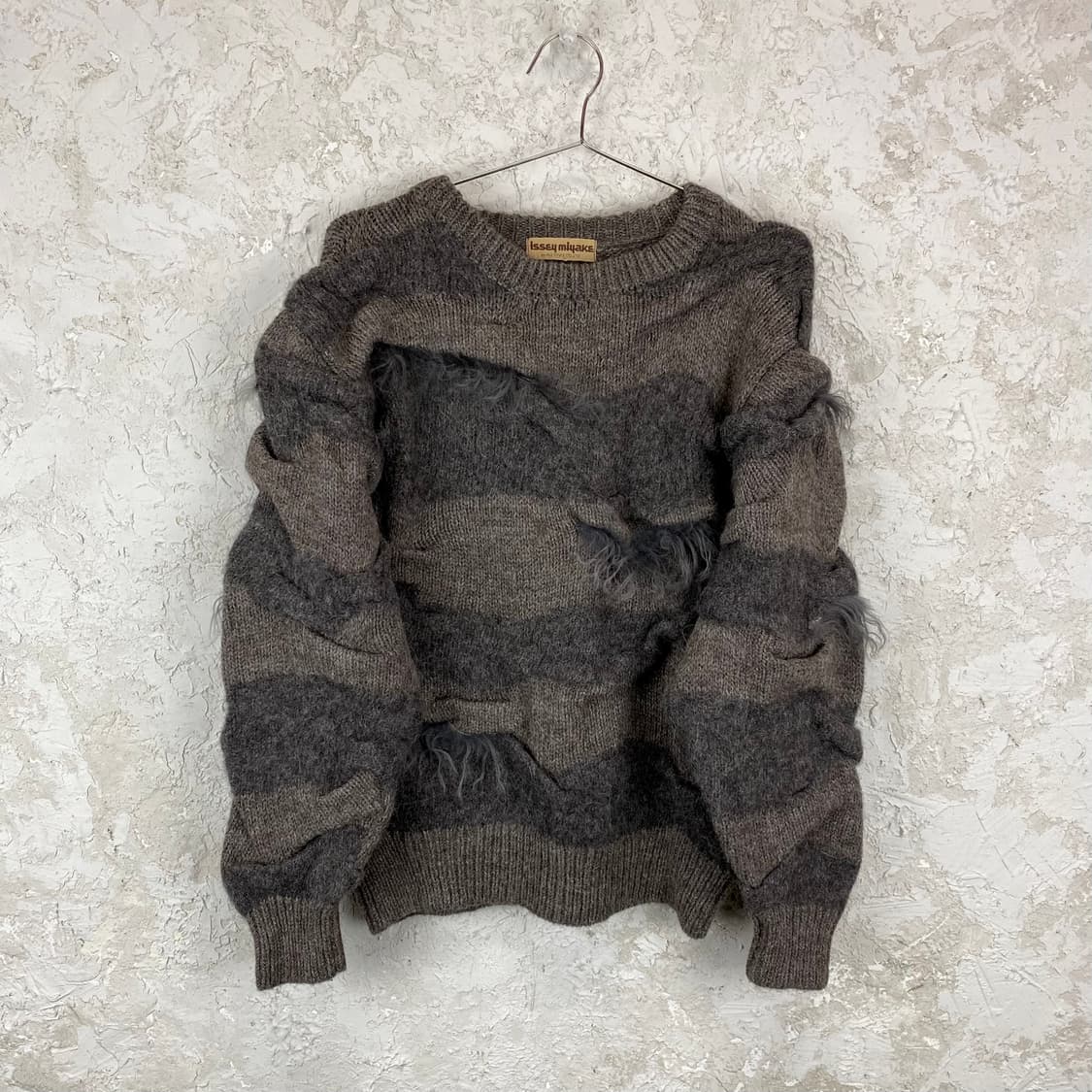 1970s 이세이 미야케 퍼 트리밍 웨이브 링클 울 스웨터 상품이미지1