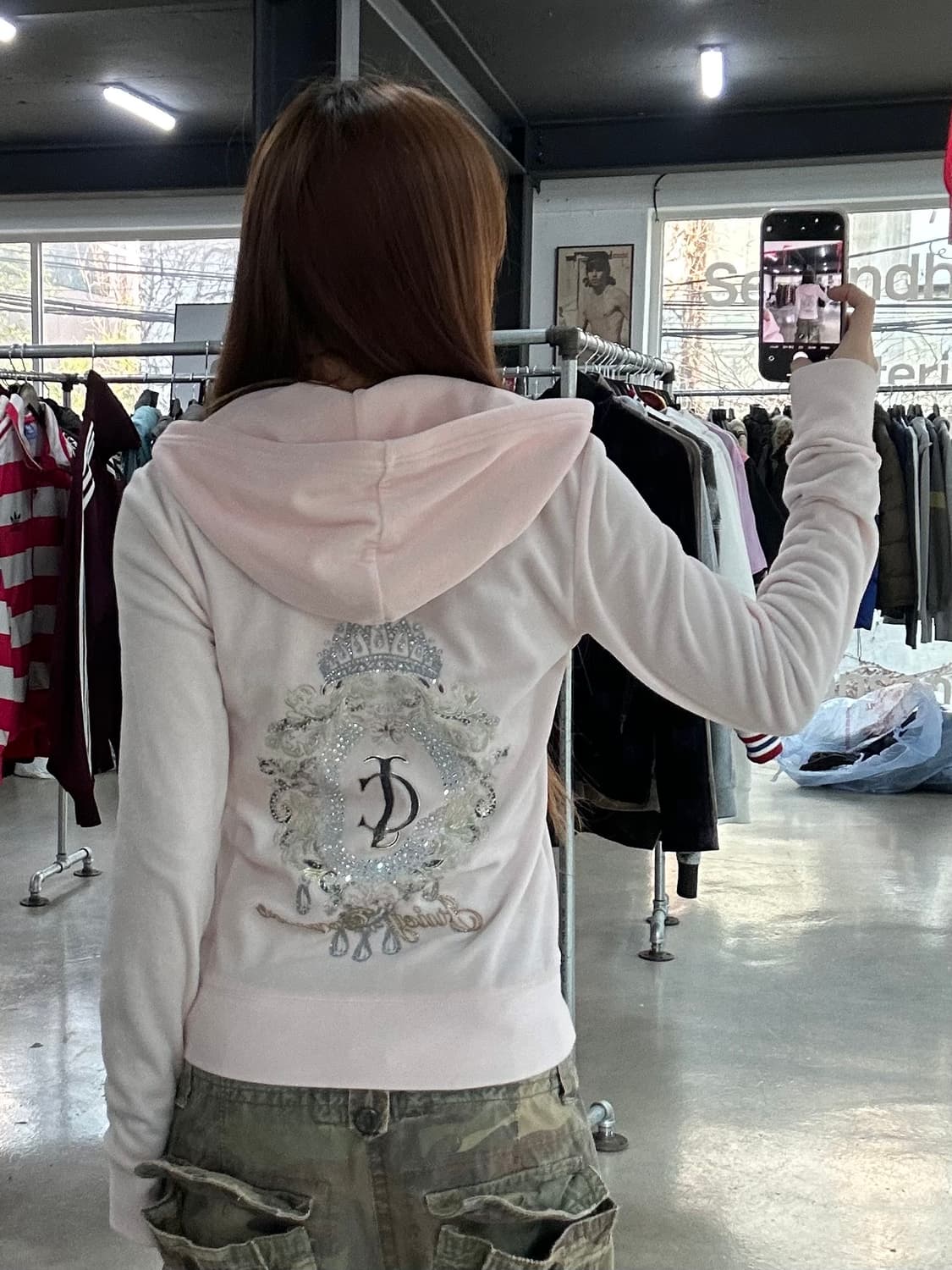 쥬시꾸뛰르 큐빅 후드집업 베이비핑크 상품이미지1