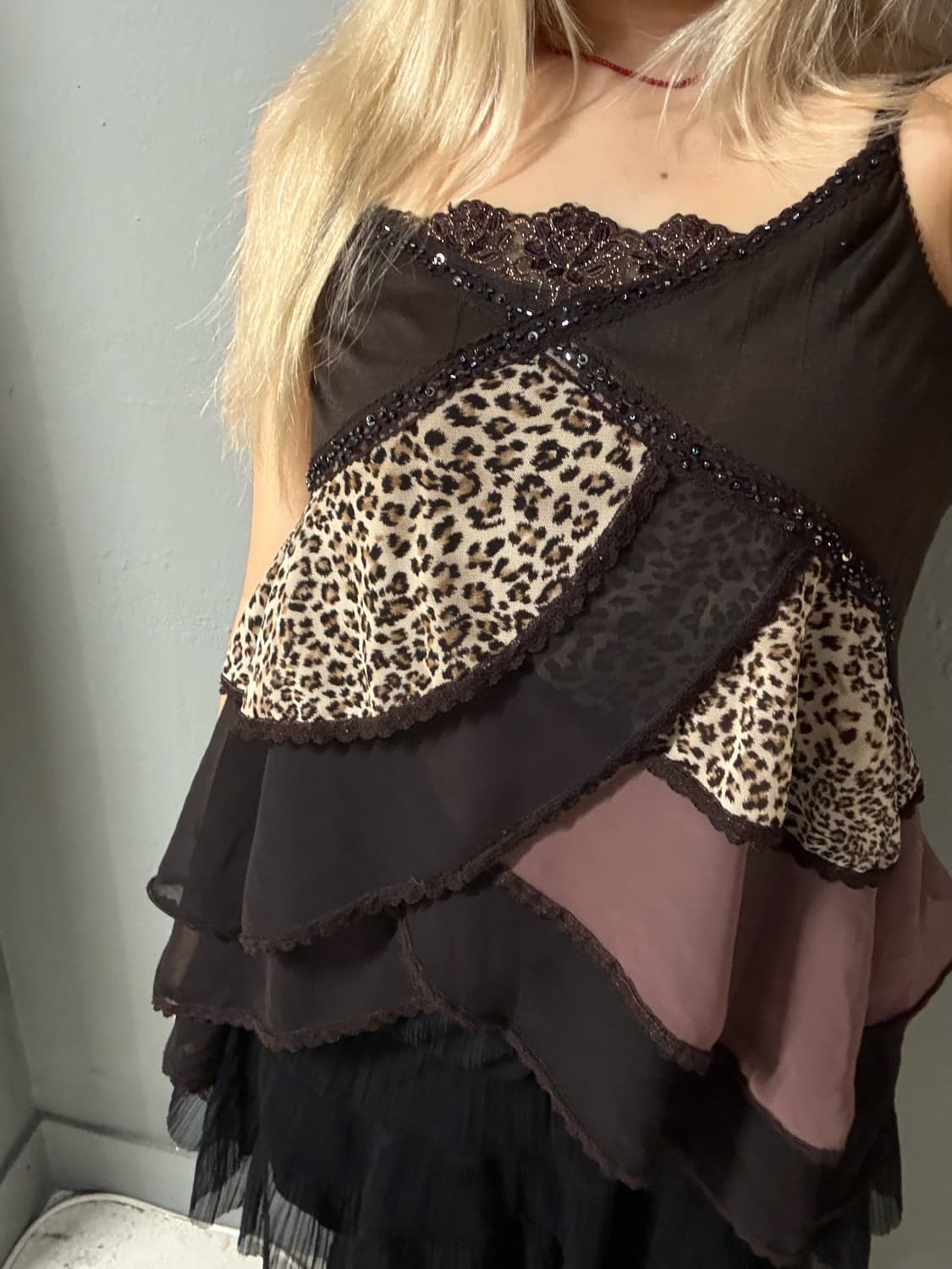 frill layered leopard point sleeveless  상품이미지2
