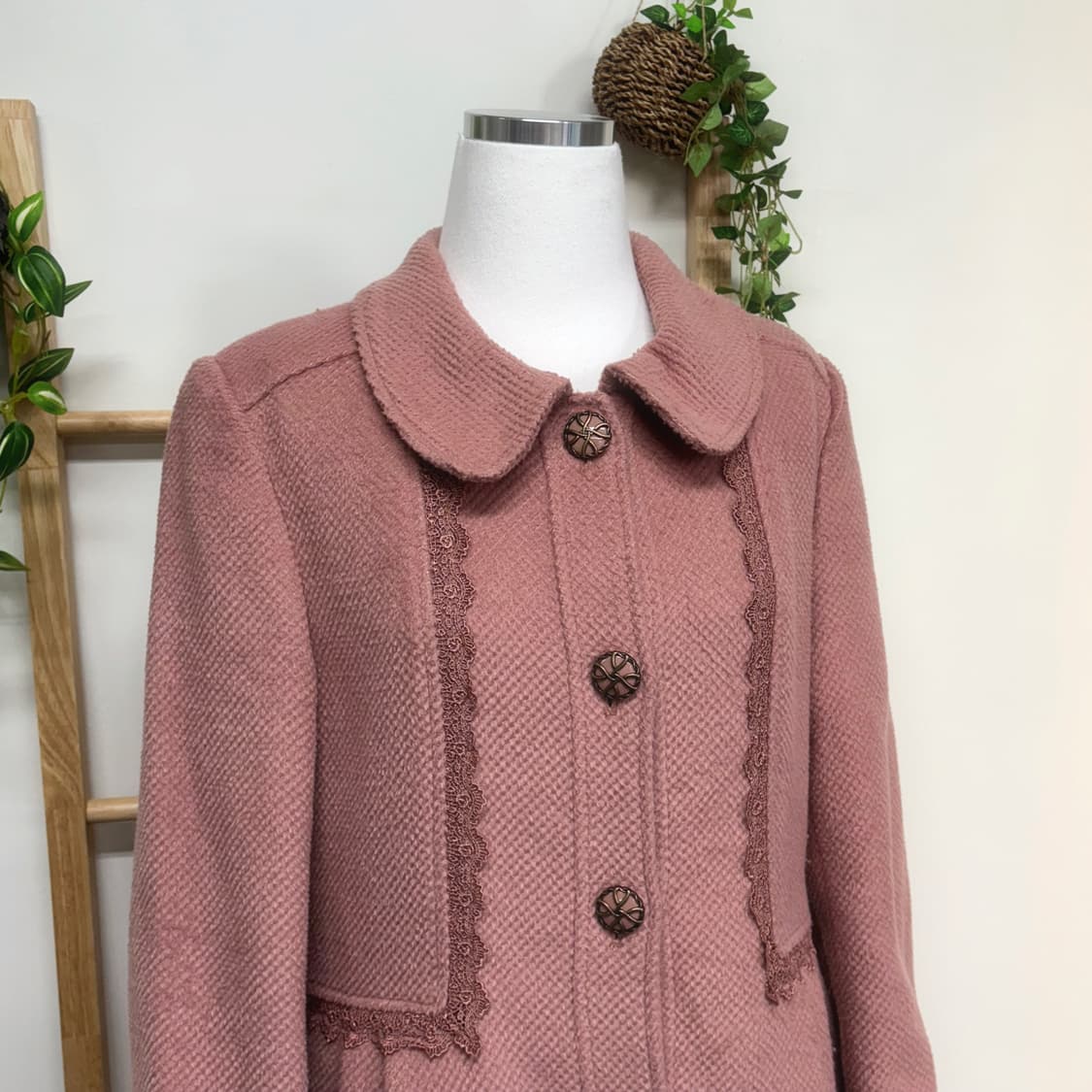 AXES FEMME 엑시즈팜/ 핑크레이스코트 둥근카라코트 뮤트핑크코트 상품이미지3