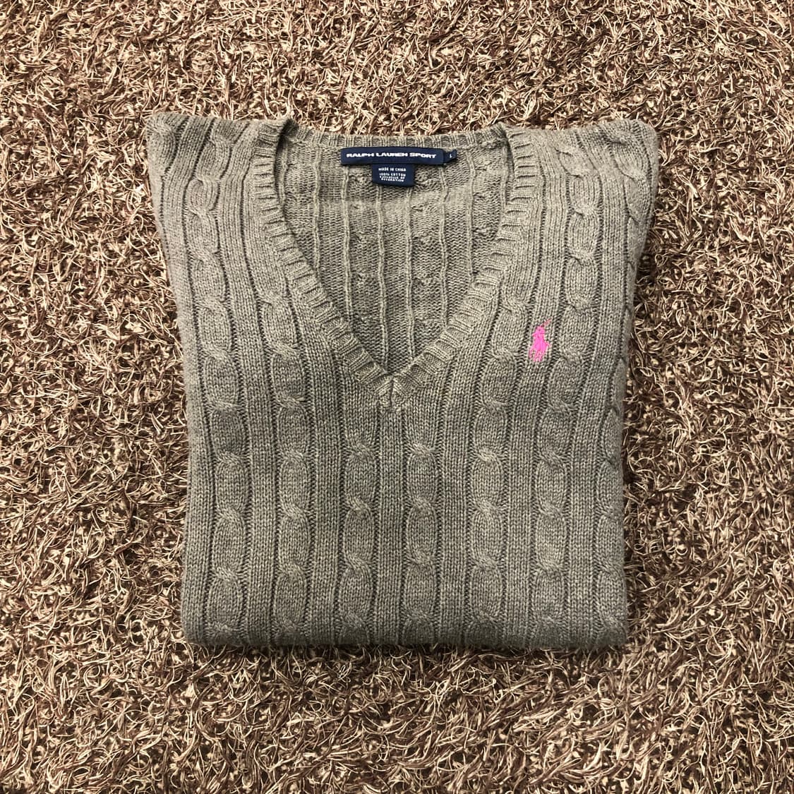L 폴로 랄프로렌 핑크 포니 케이블 그레이 니트 상품이미지1