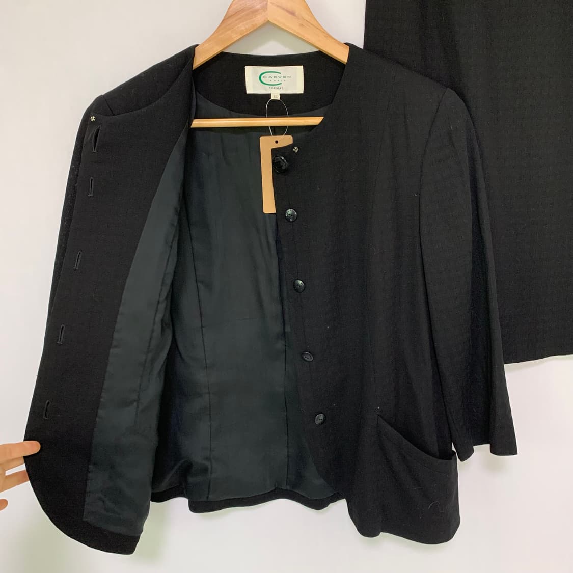 까르벵 노카라 블레이저 자켓 미디 스커트 투피스 정장 셋업 블랙 상품이미지8