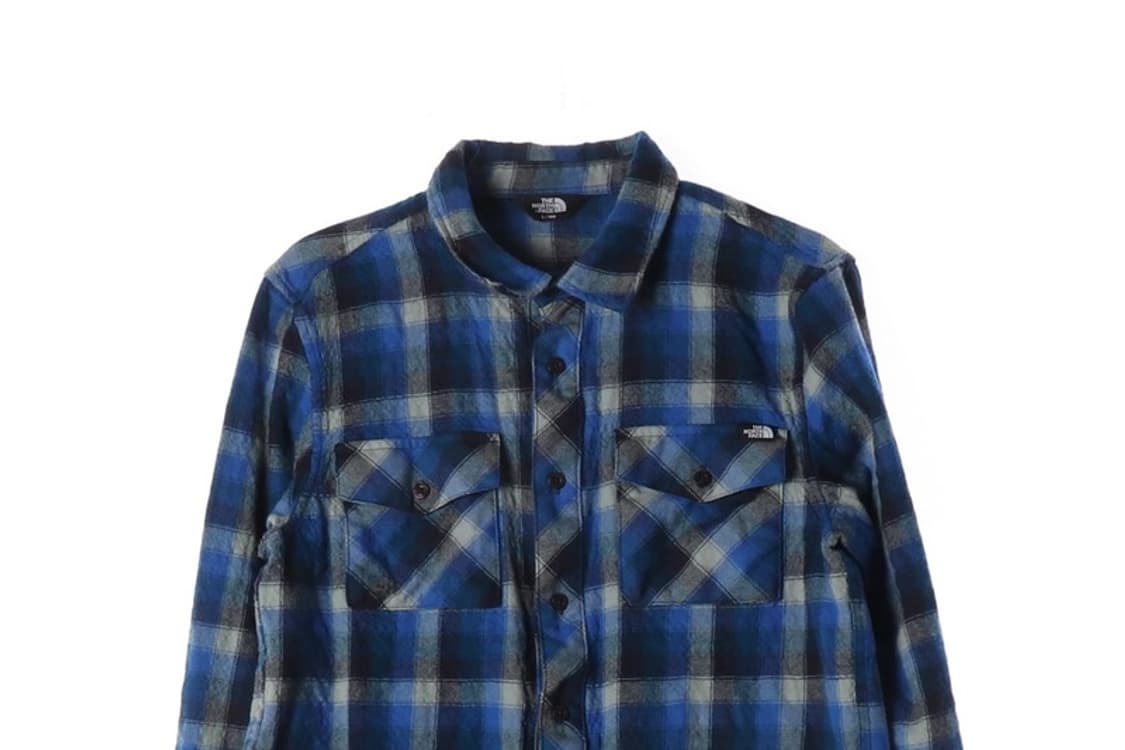 노스페이스 블루 타탄 체크 플란넬 셔츠 L 상품이미지3