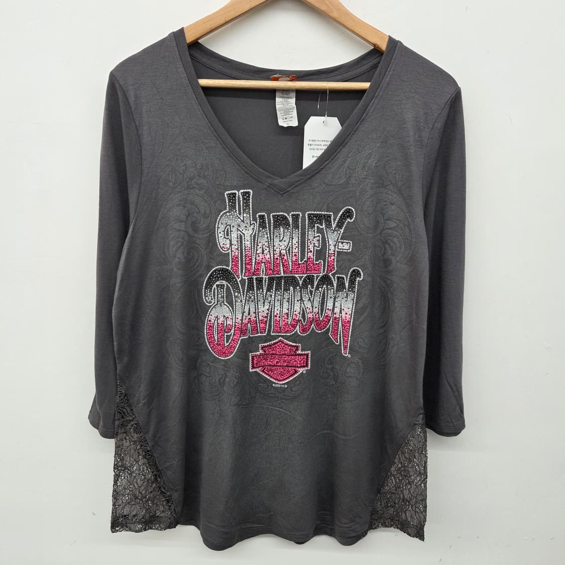 할리데이비슨 긴팔 티셔츠 레이스 블랙 여성 XL 상품이미지2